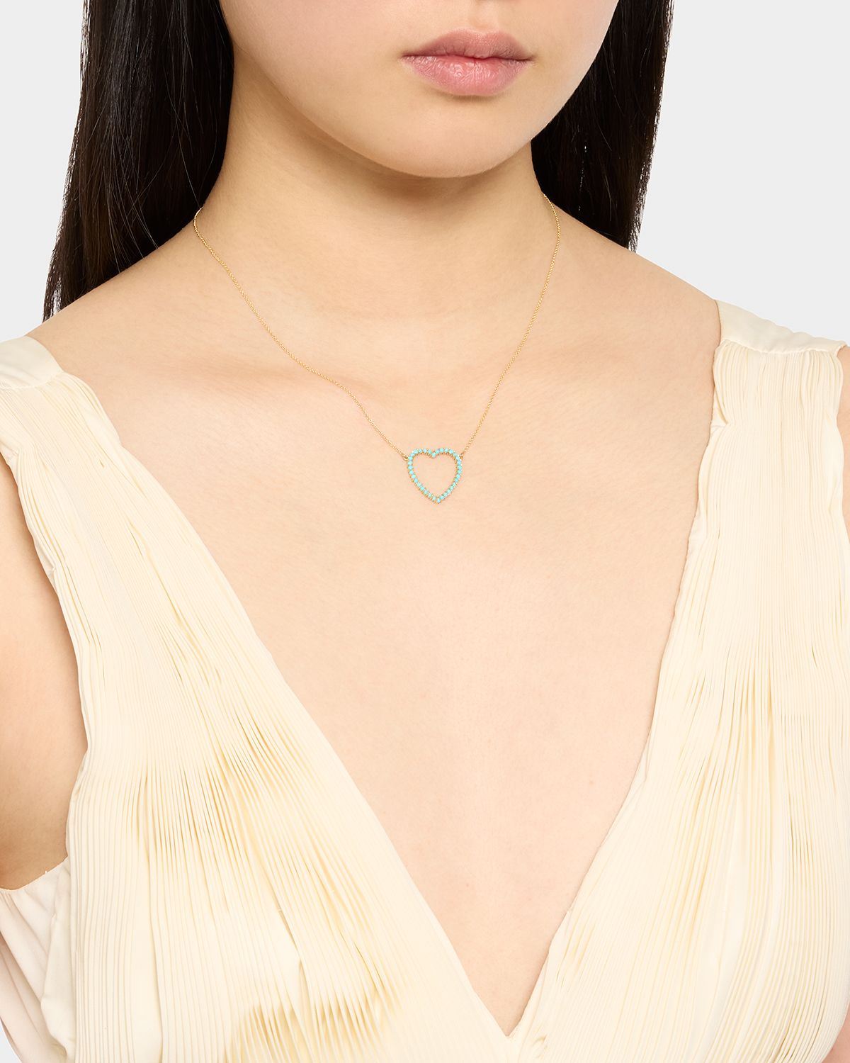 Jennifer Meyer 18K Yellow Gold Large Open Heart Necklace with Turquoise