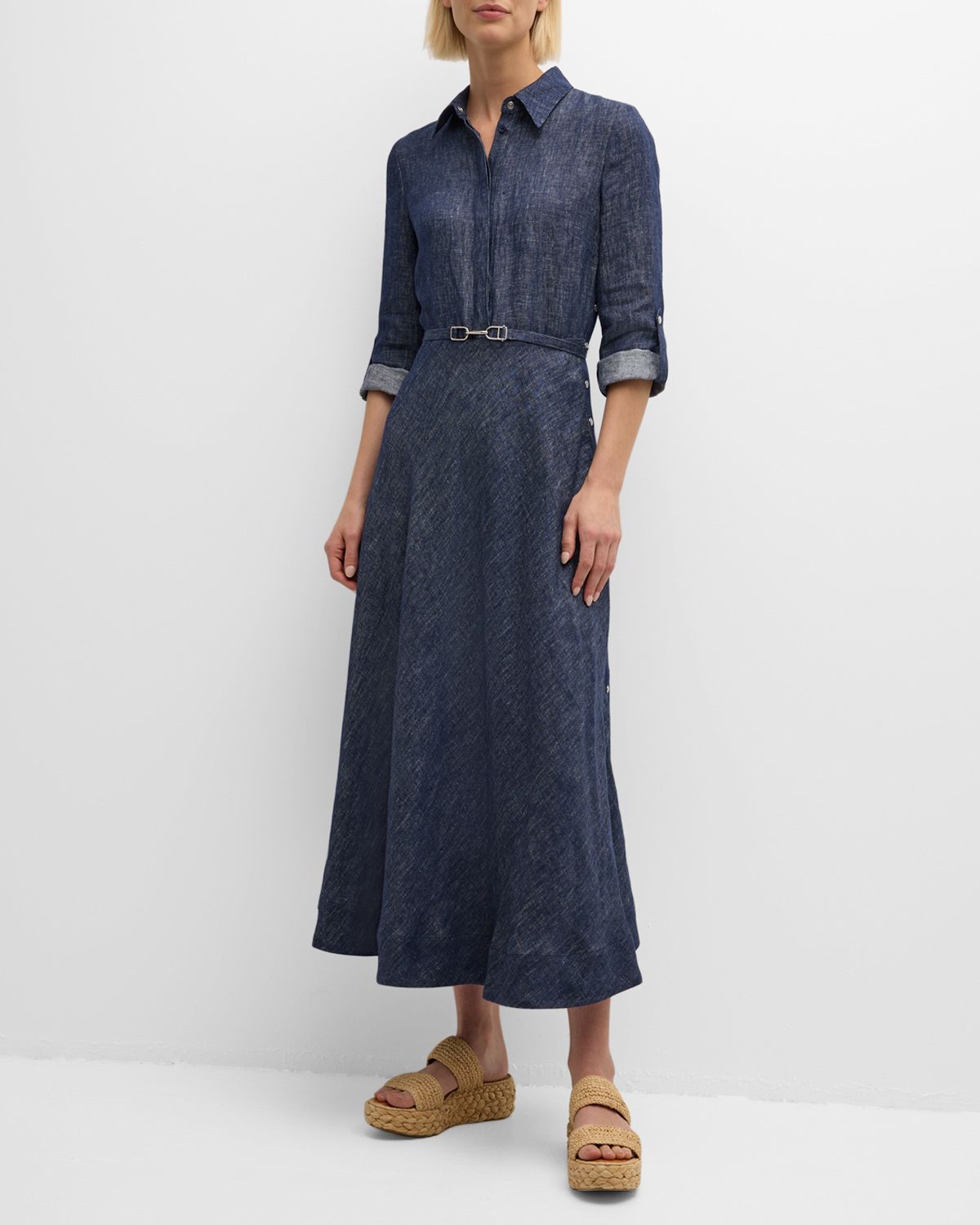 Gabriela Hearst Marley Belted Denim Maxi Shirtdress
