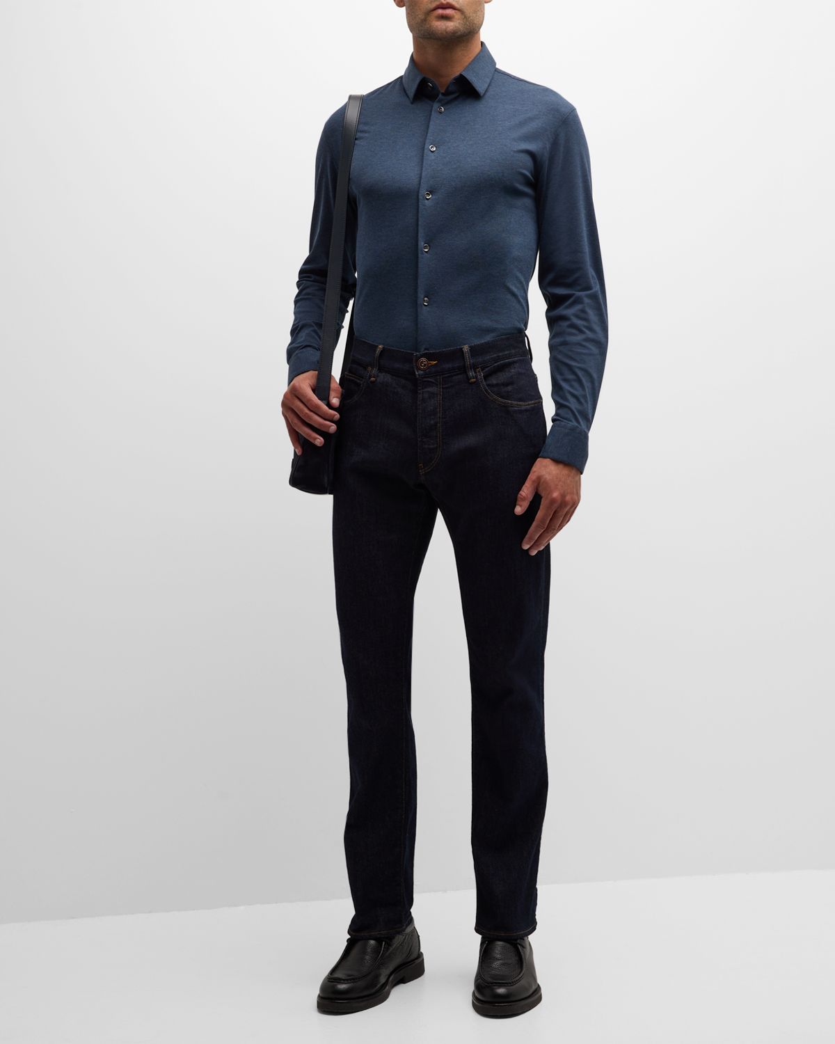 Giorgio Armani Men's Solid Cotton Stretch Sport Shirt