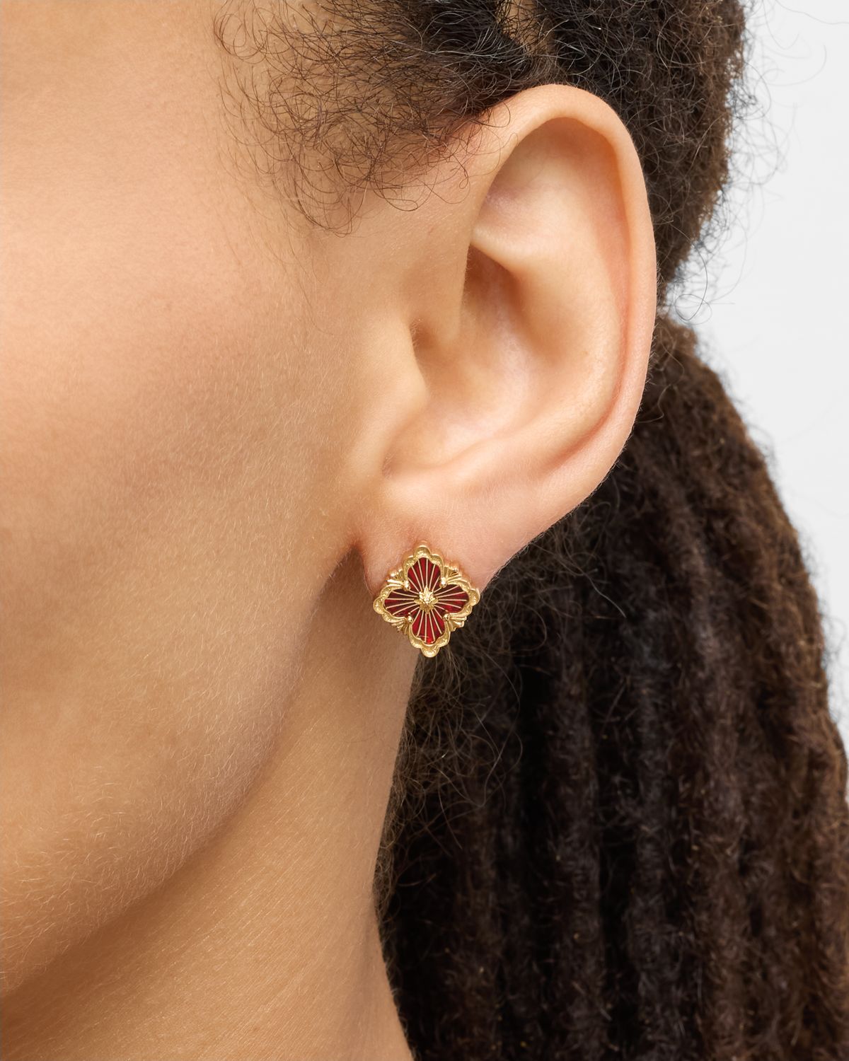 Buccellati Opera Tulle Button Earrings with Red Enamel