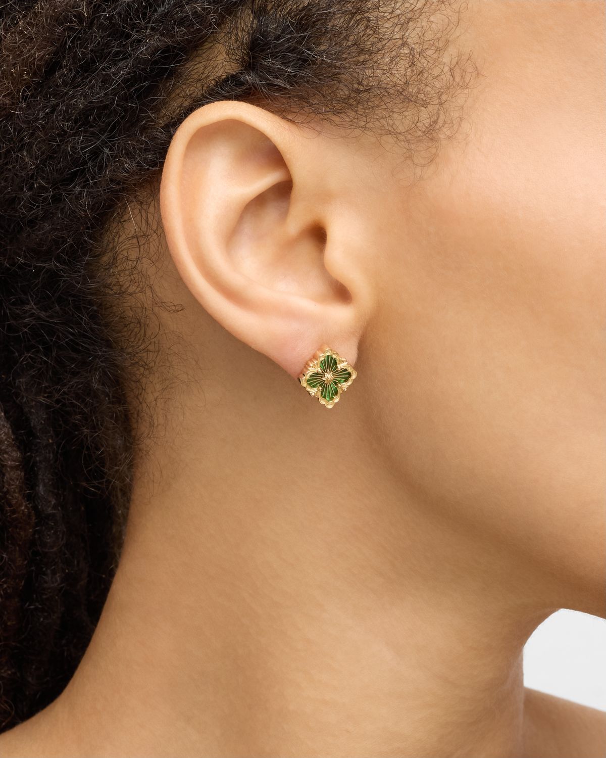 Buccellati Opera Tulle Button Earrings with Green Enamel