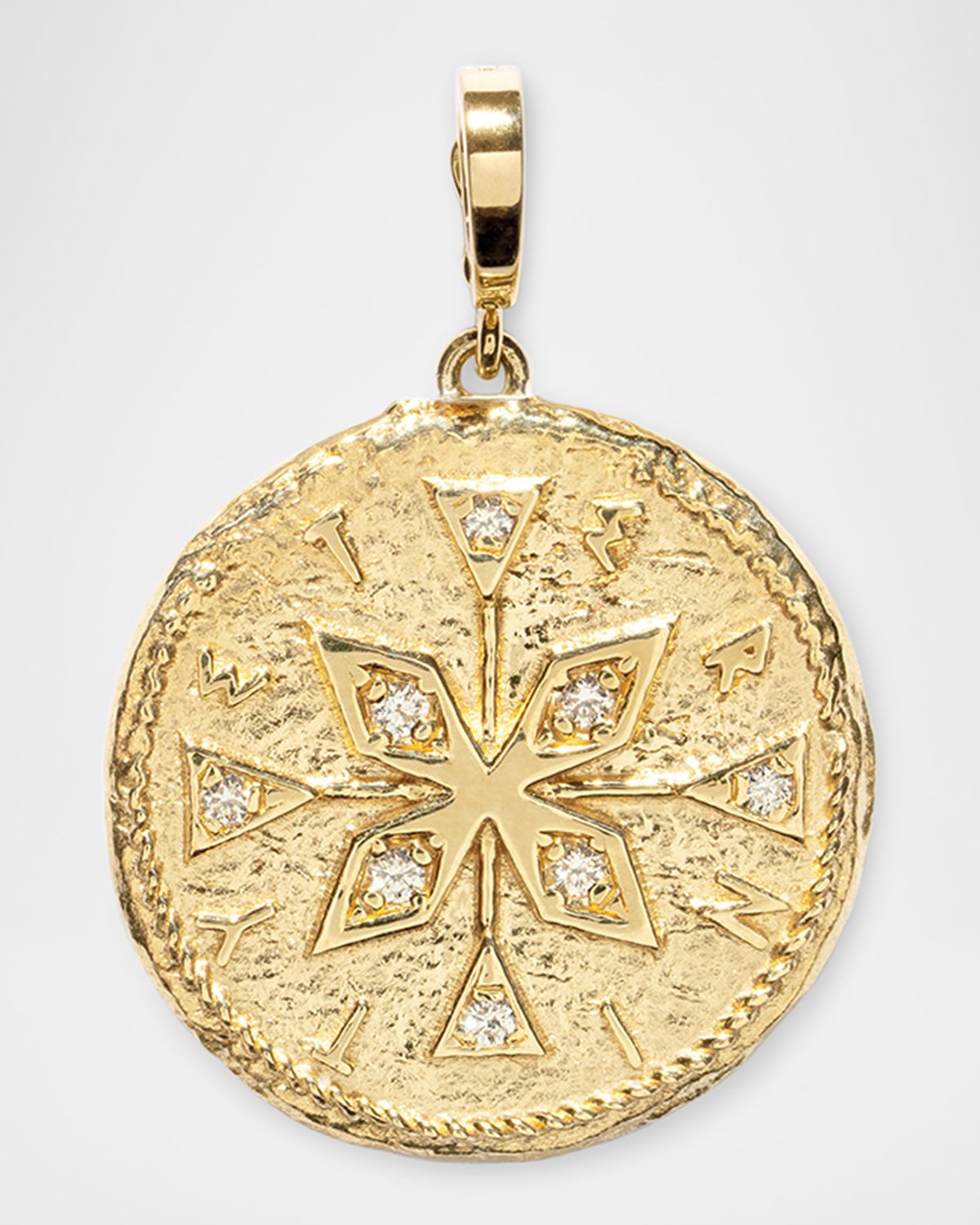 AZLEE 18K Yellow Gold Large Diamond Compass Coin Charm