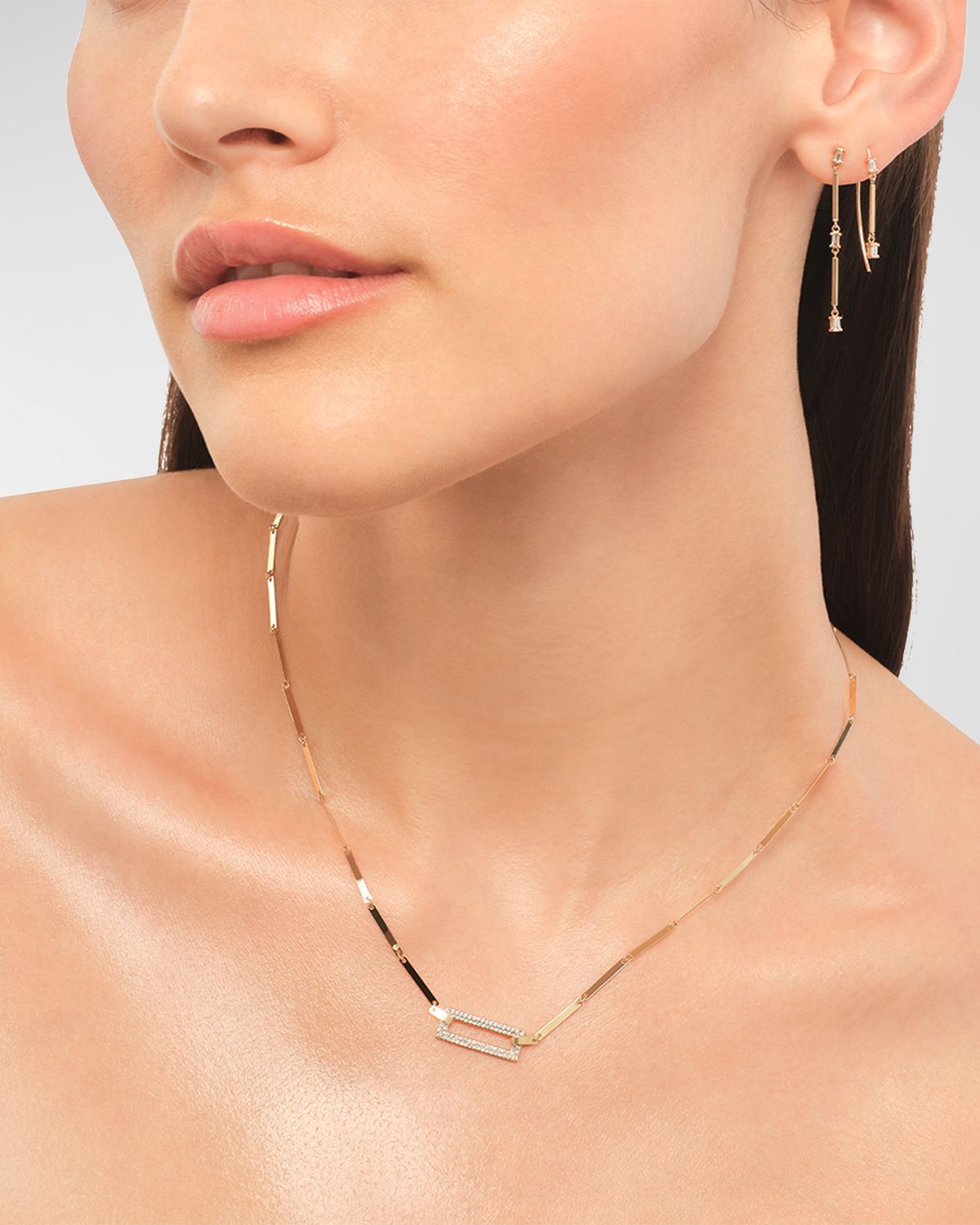 LANA Flawless Open Tag Pendant On Laser Rectangle Chain