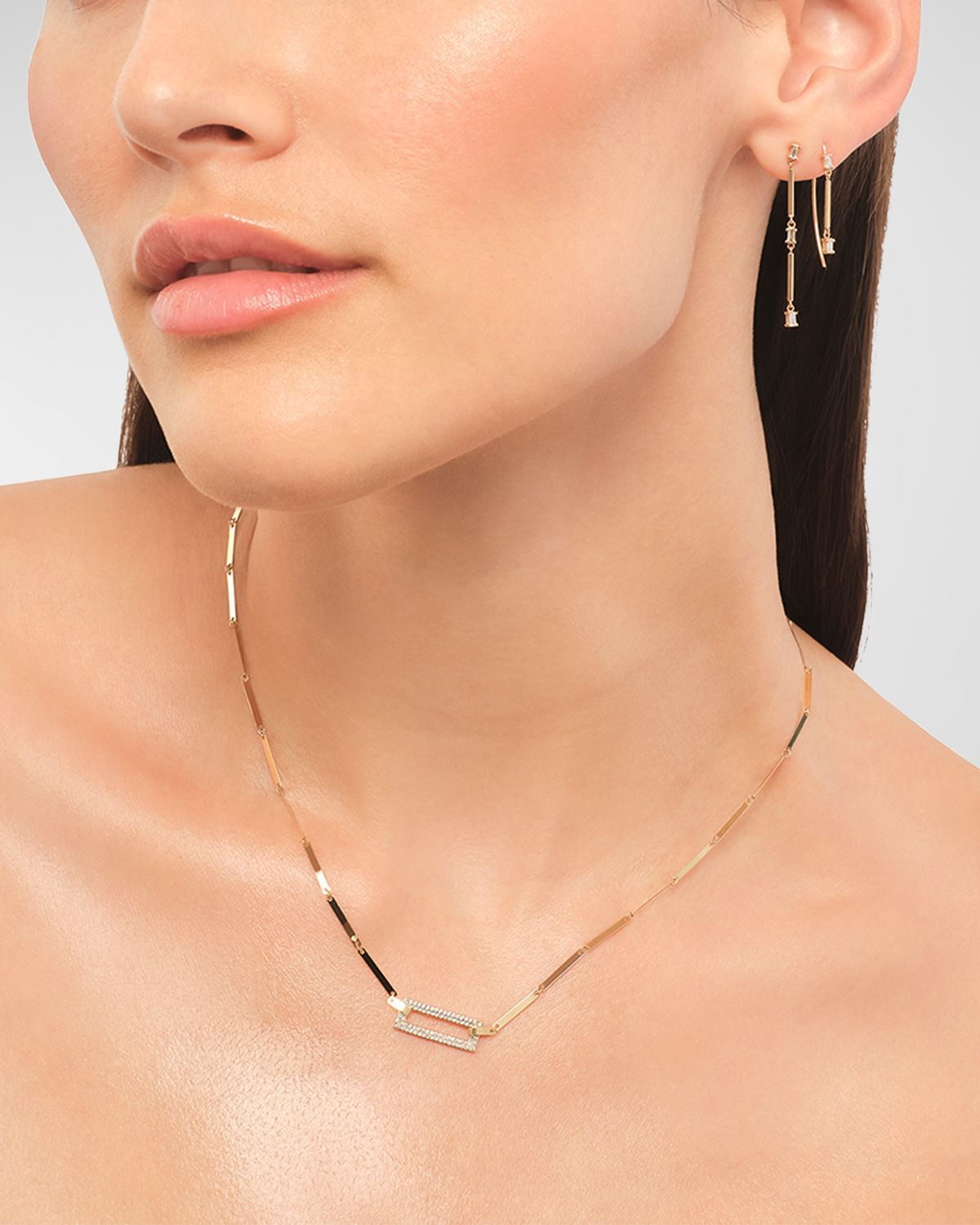 LANA Double Baguette Solo Bar Dangle Hooked On Hoop Earrings