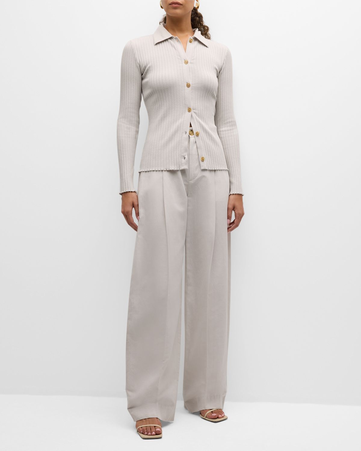 Vince Ribbed Long-Sleeve Button-Front Polo Shirt