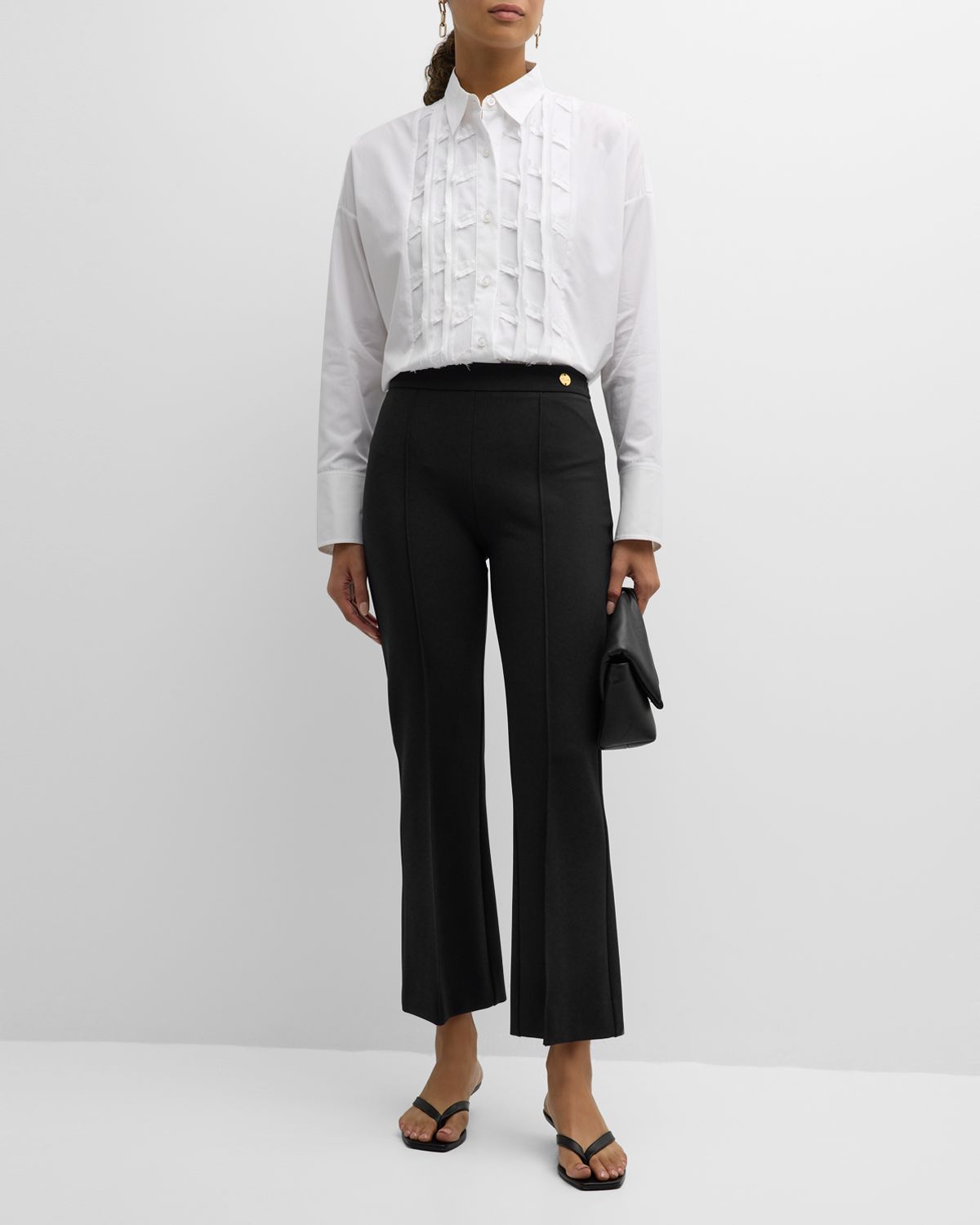 CALLAS Milano Lola Cropped Pintuck Flare-Leg Pants