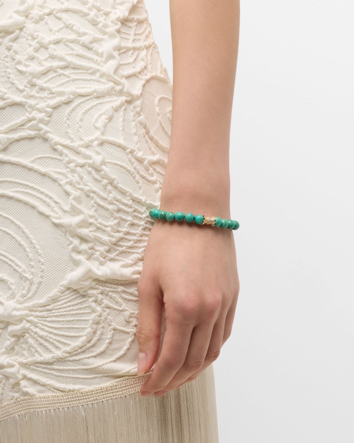 Sydney Evan 14K Yellow Gold Diamond Marquise Eye Candy Wrapper Bead on Green Turquoise Bracelet