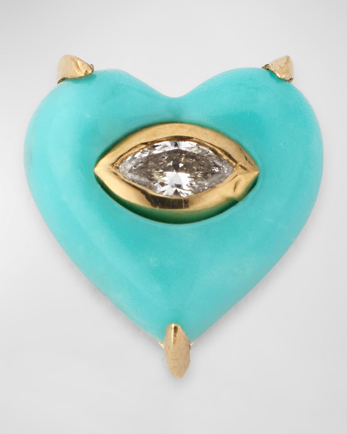 Sydney Evan 14K Yellow Gold Marquis Diamond and Turquoise Heart Earring, Single