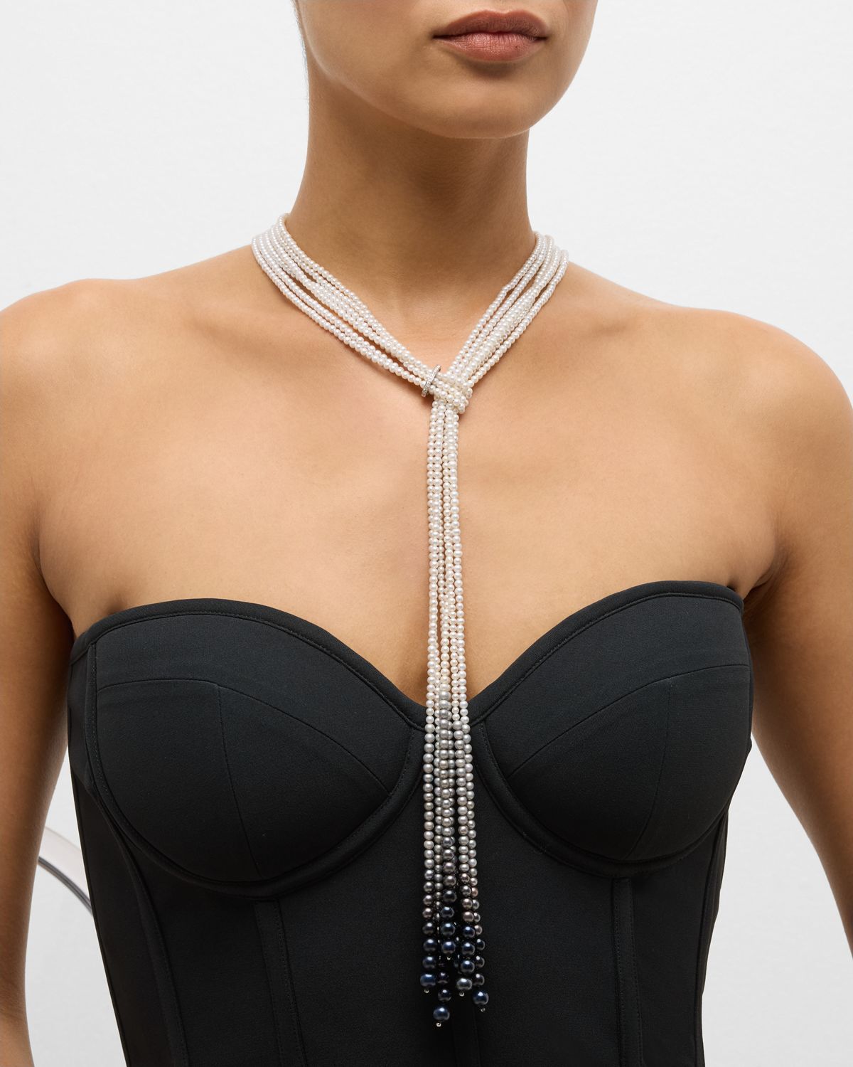 Utopia 18K White Gold Necklace with White Diamonds and Multihued Pearls