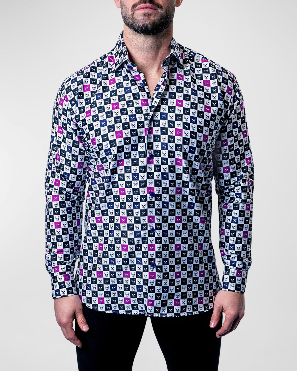 Maceoo Men 's Fibonacci Skull Squares Dress Shirt