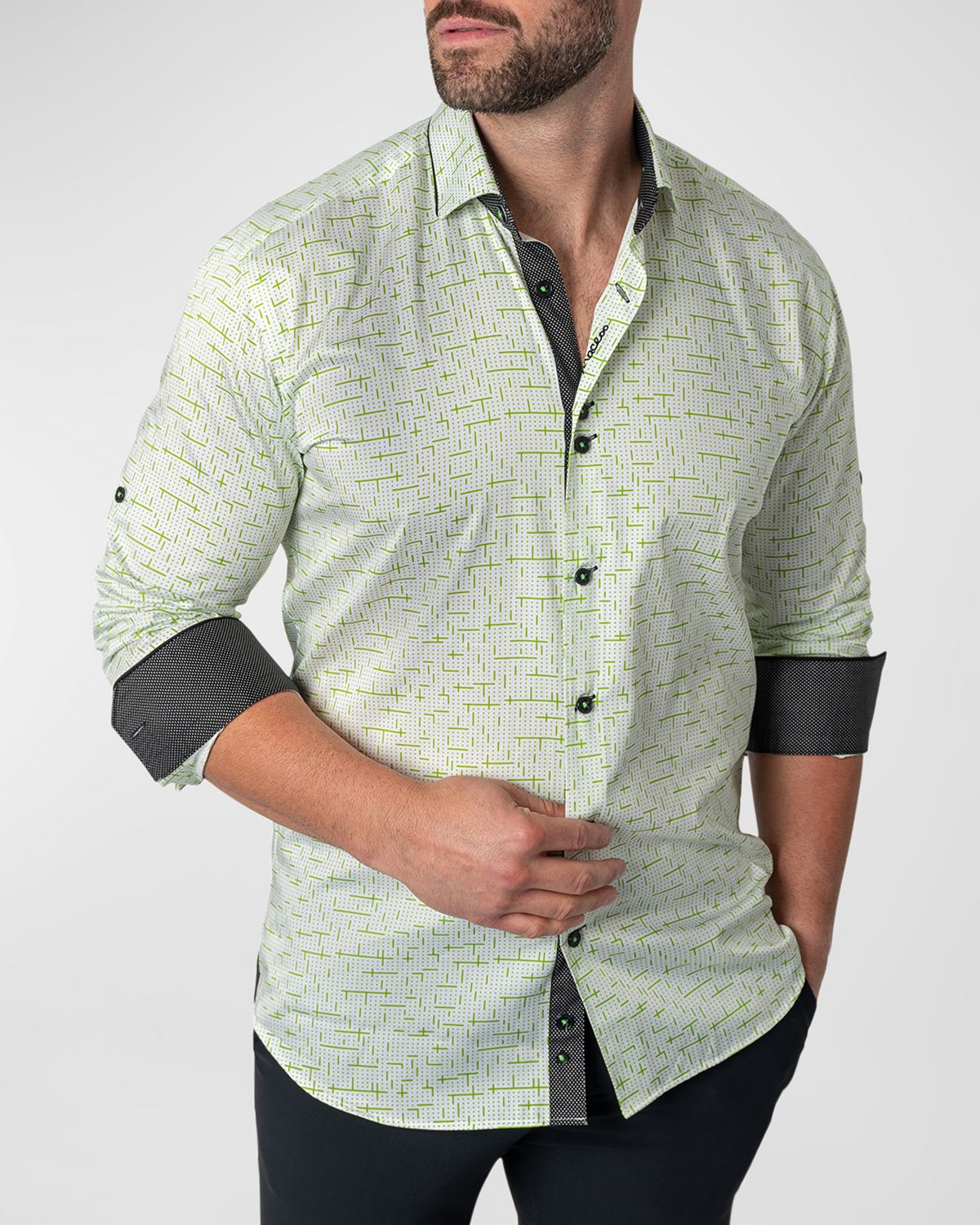 Maceoo Men 's Contrast-Reverse Patterned Dress Shirt
