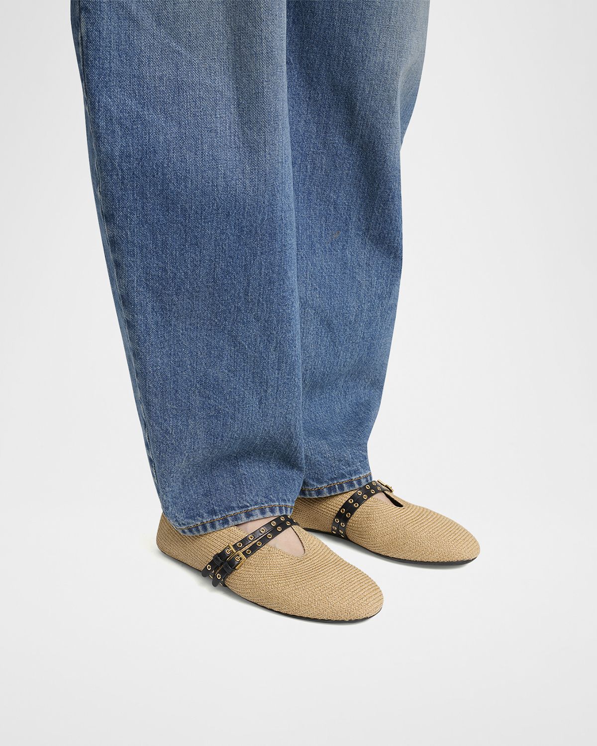 ALAIA Paper Straw Mary Jane Ballerina Flats