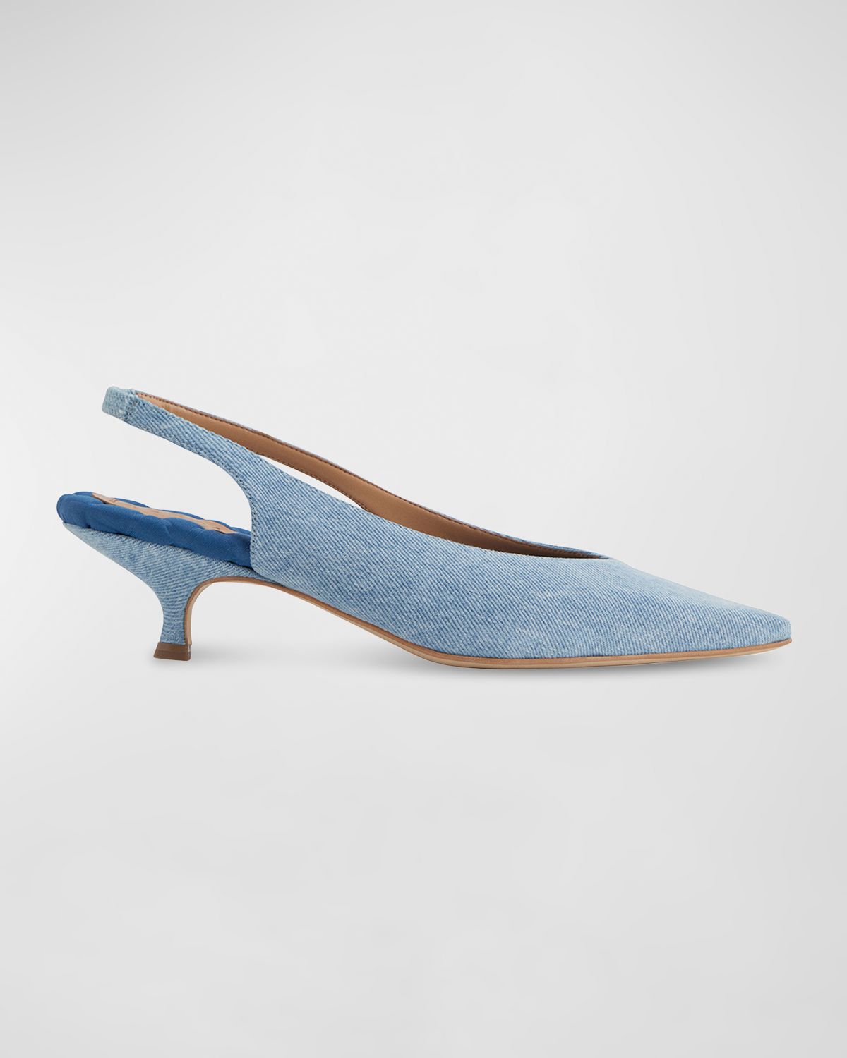 AERA Silvana Vegan Denim Kitten-Heel Slingback Pumps