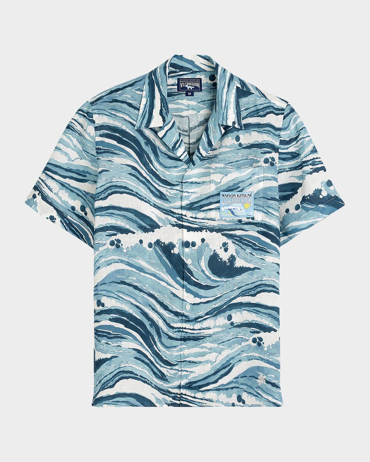 Vilebrequin x Maison Kitsune Men 's Wave Linen Shirt