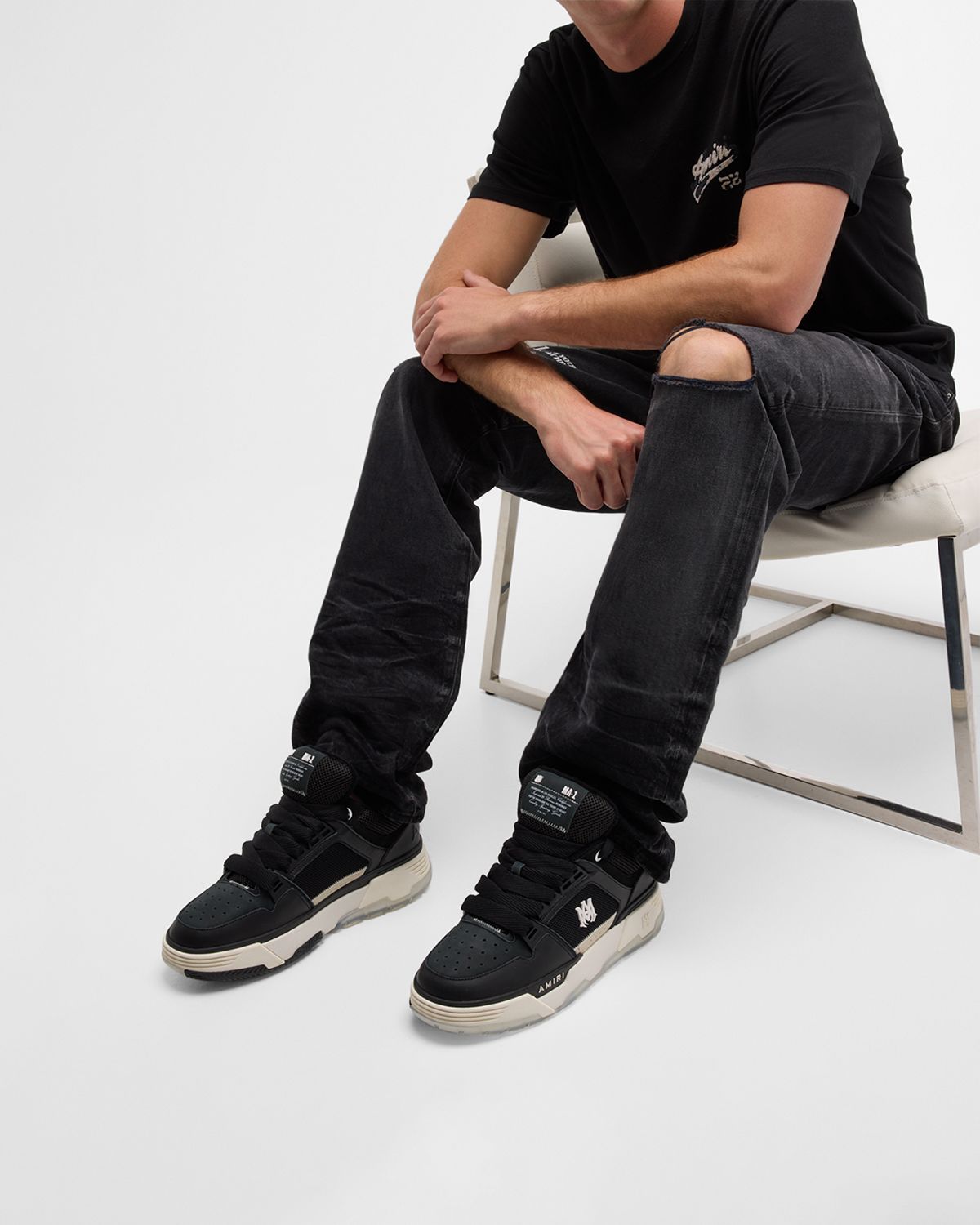 Amiri Men 's MA-1 Leather & Mesh Low-Top Sneakers