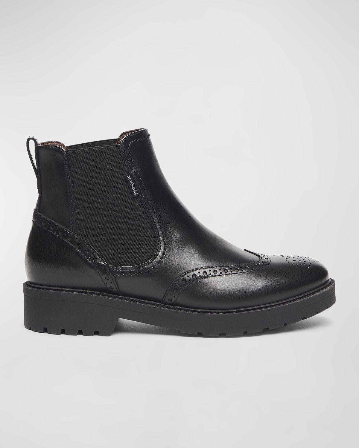 NeroGiardini Brogue Leather Chelsea Ankle Booties