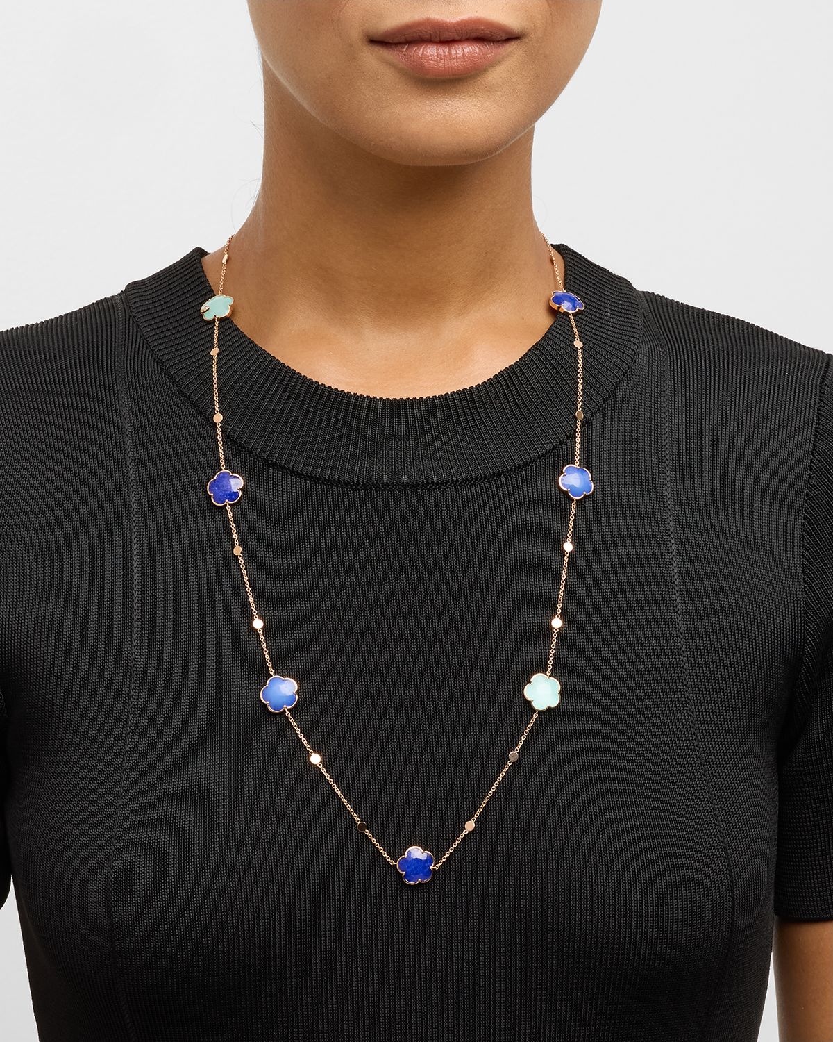 Pasquale Bruni Ton Joli 18K Rose Gold Turquoise and Lapis Lazuli Doublet Long Necklace, 40"L