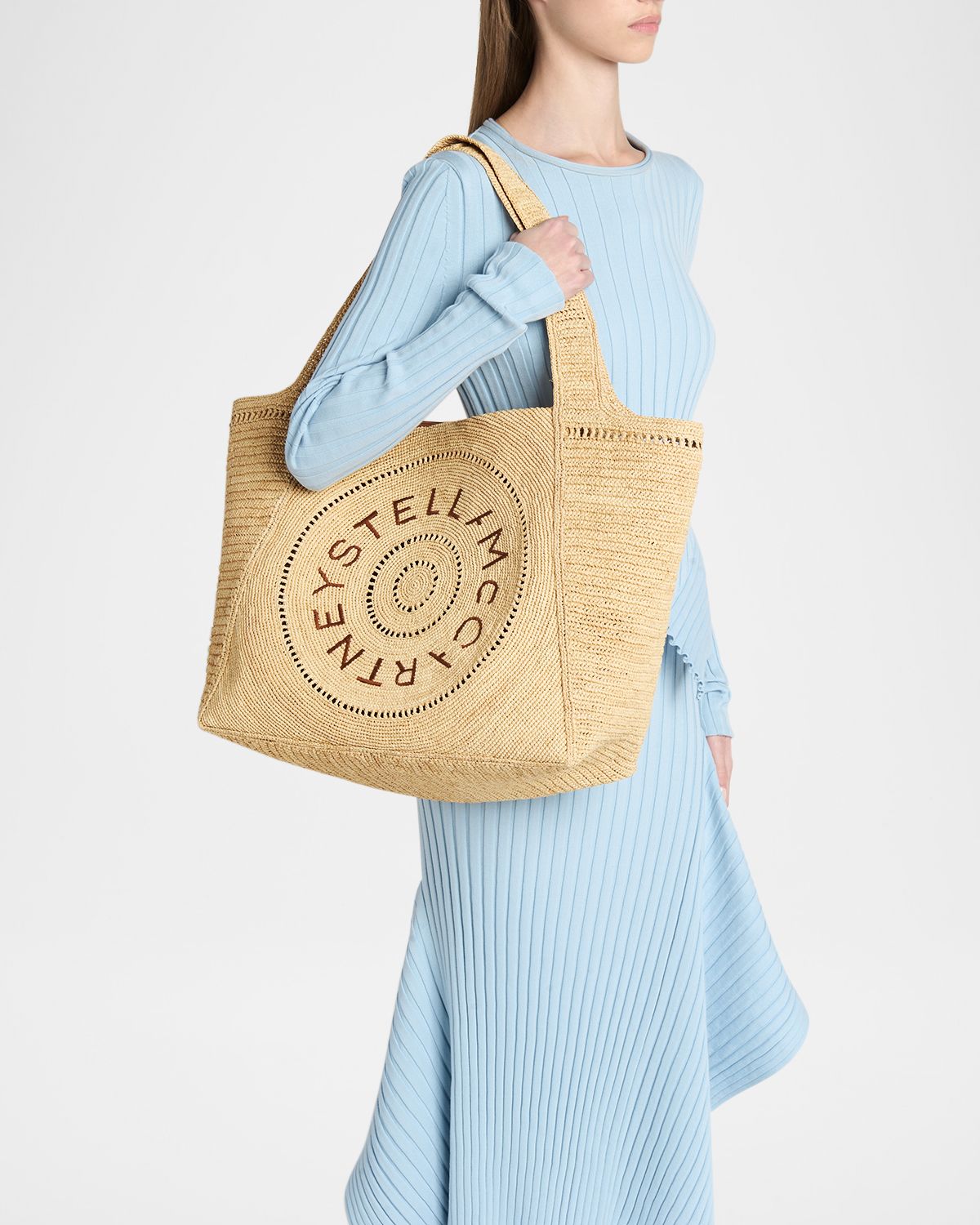 Stella McCartney Logo Crochet Raffia Tote Bag
