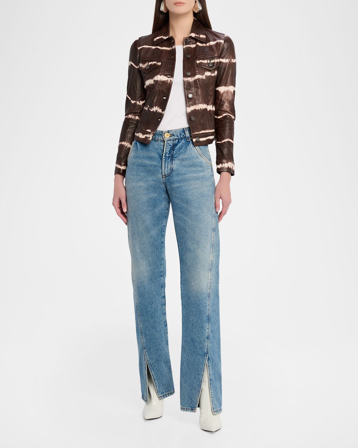 Cout De La Liberte Donna Tie-Dye Leather Trucker Jacket