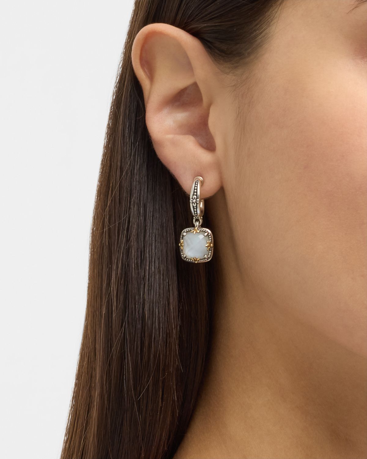 Konstantino Gen K 2 Sterling Silver and 18K Gold Mother-of-Pearl/Rock Crystal Earrings