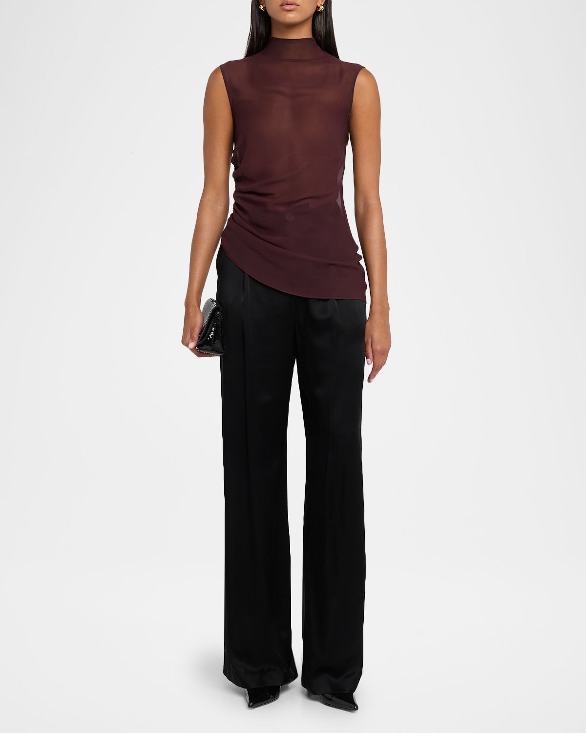 LAPOINTE Mid-Rise Pleated Relaxed Straight-Leg Doubleface Satin Pants