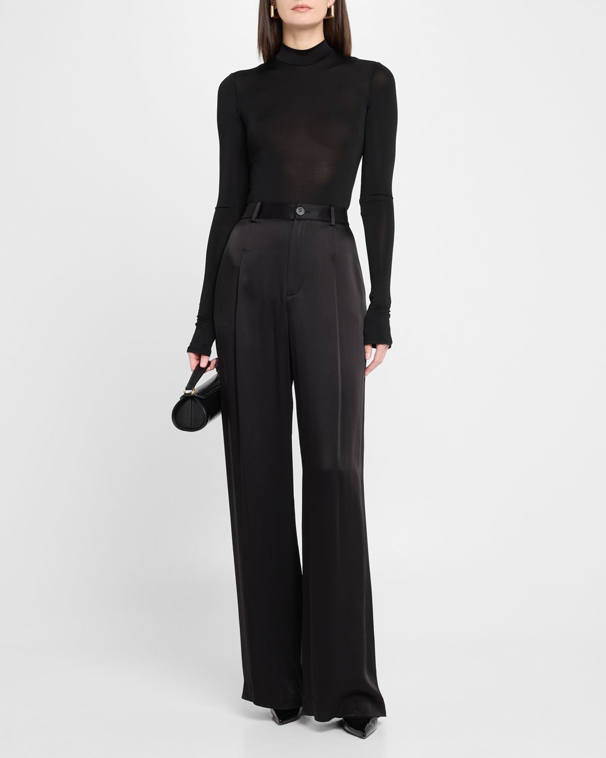 LAPOINTE Mock-Neck Long-Sleeve Lightweight Jersey Bodysuit