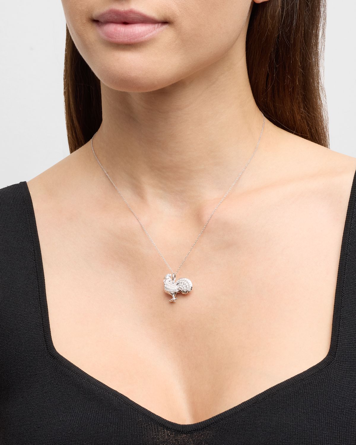Roberto Coin 18K White Gold Tiny Treasures Diamond Rooster Pendant Necklace