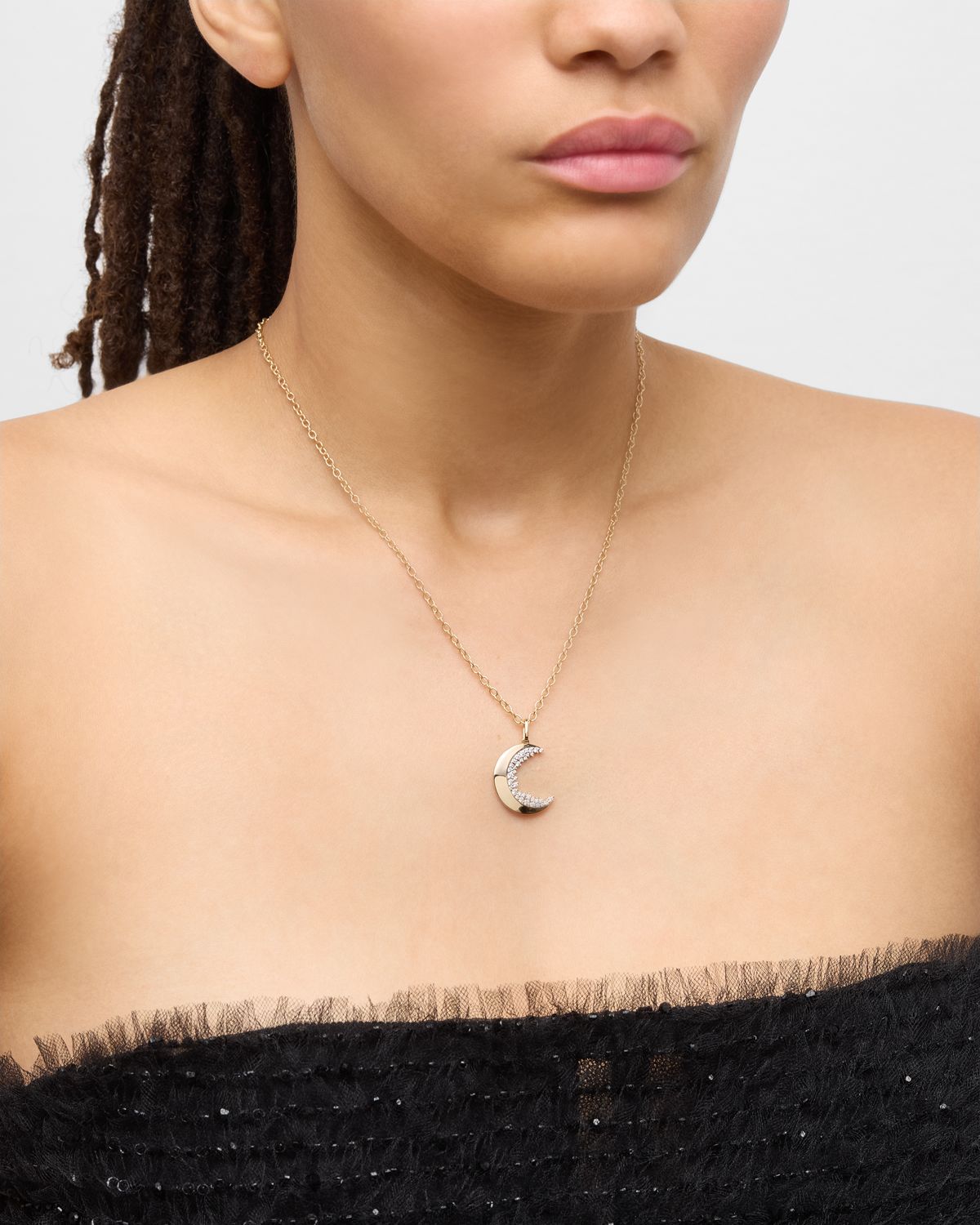 Sydney Evan Cocktail Crescent Moon Charm Necklace with Diamonds