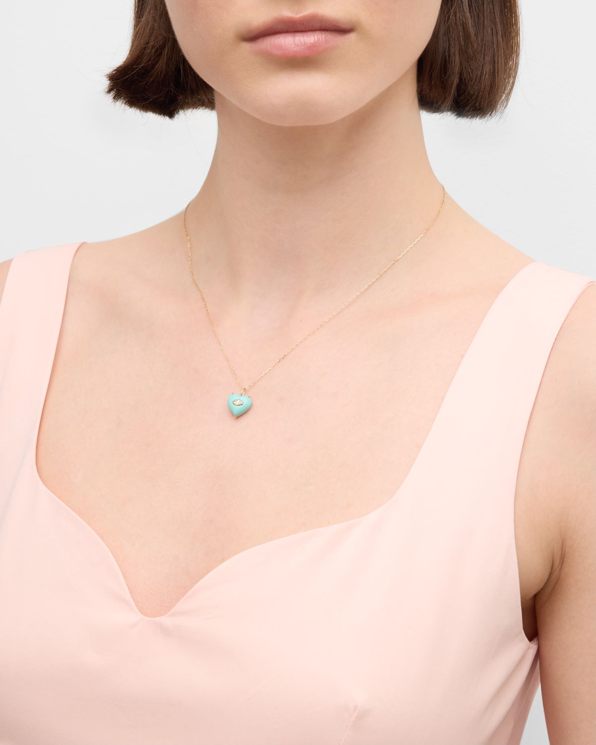 Sydney Evan Carved Marquise Bezel Heart Charm Necklace with Light Square Chain, 18"L