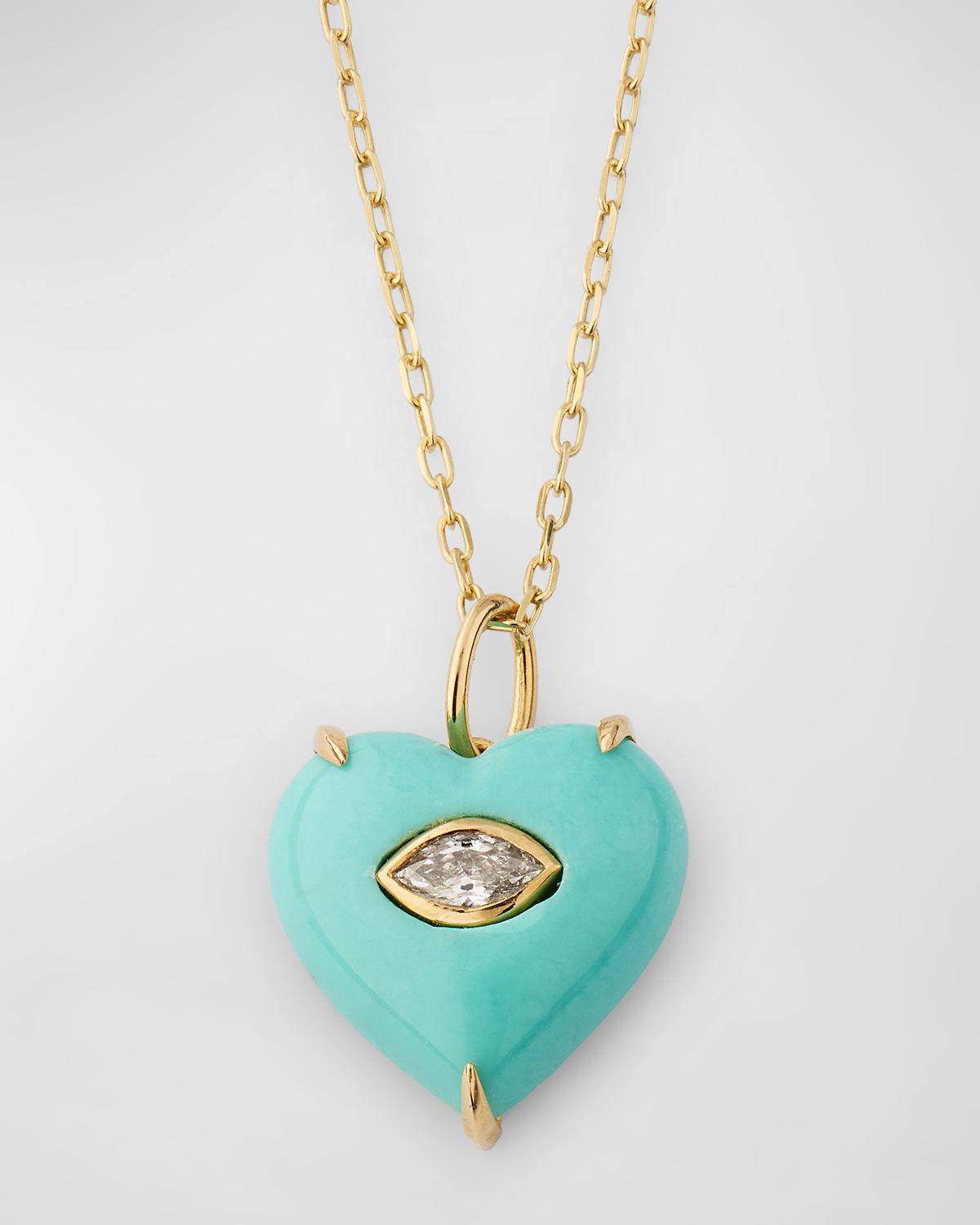 Sydney Evan Carved Marquise Bezel Heart Charm Necklace with Light Square Chain, 18"L