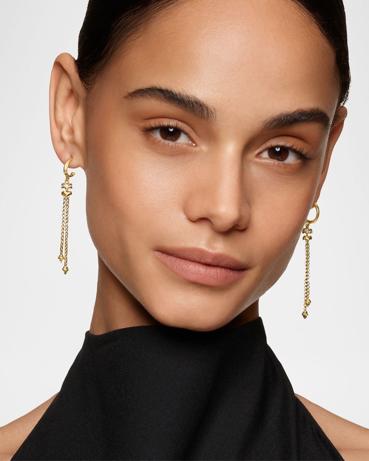 David Yurman Zig Zag Stax Chain Earrings with Diamonds in 18K Gold, 64.5mm