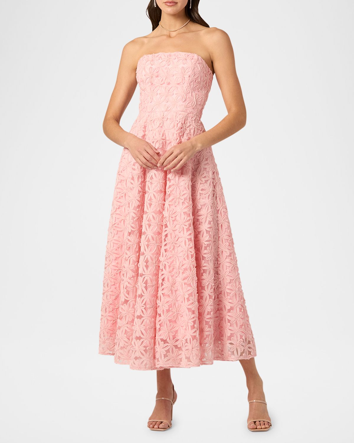 Shoshanna Strapless Floral Applique Maxi Dress