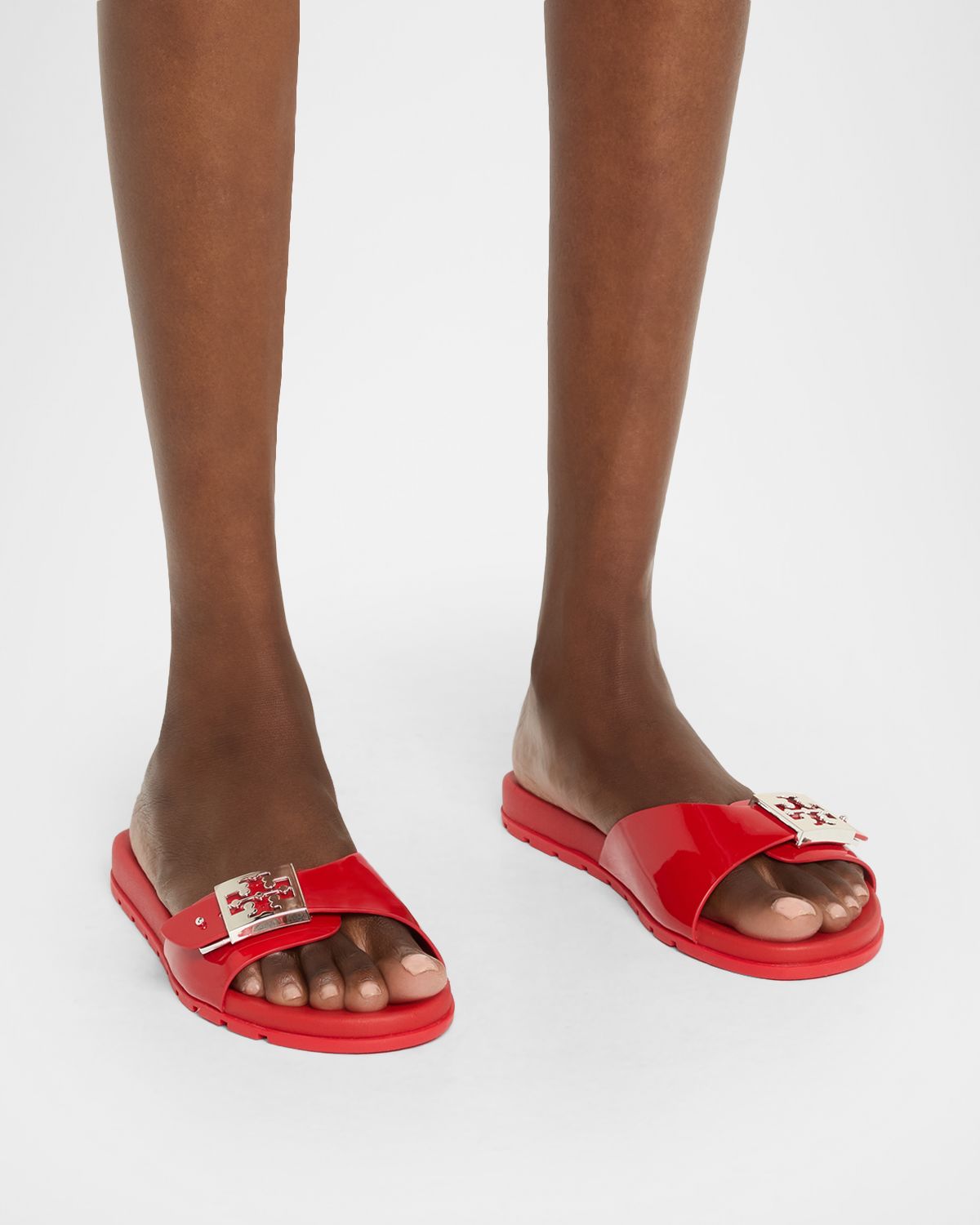 Tory Burch Glossy Buckle Slide Sandals