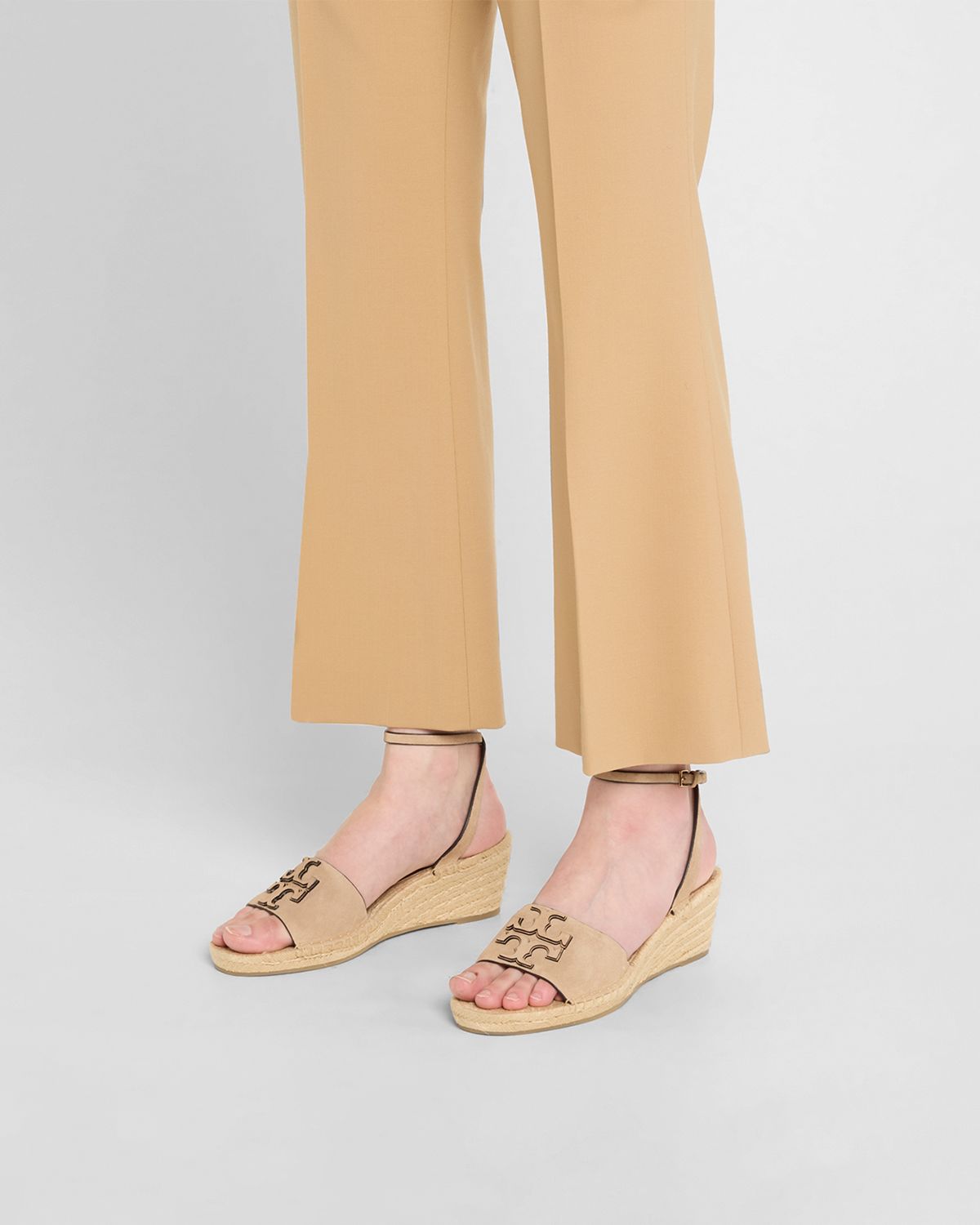 Tory Burch Ines Suede Double T Wedge Espadrilles