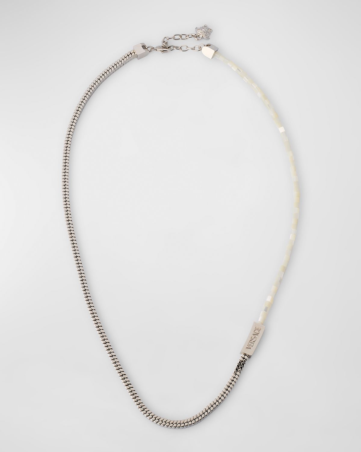 Versace Silvertone Chain and Mother-of-Pearl Bead Necklace