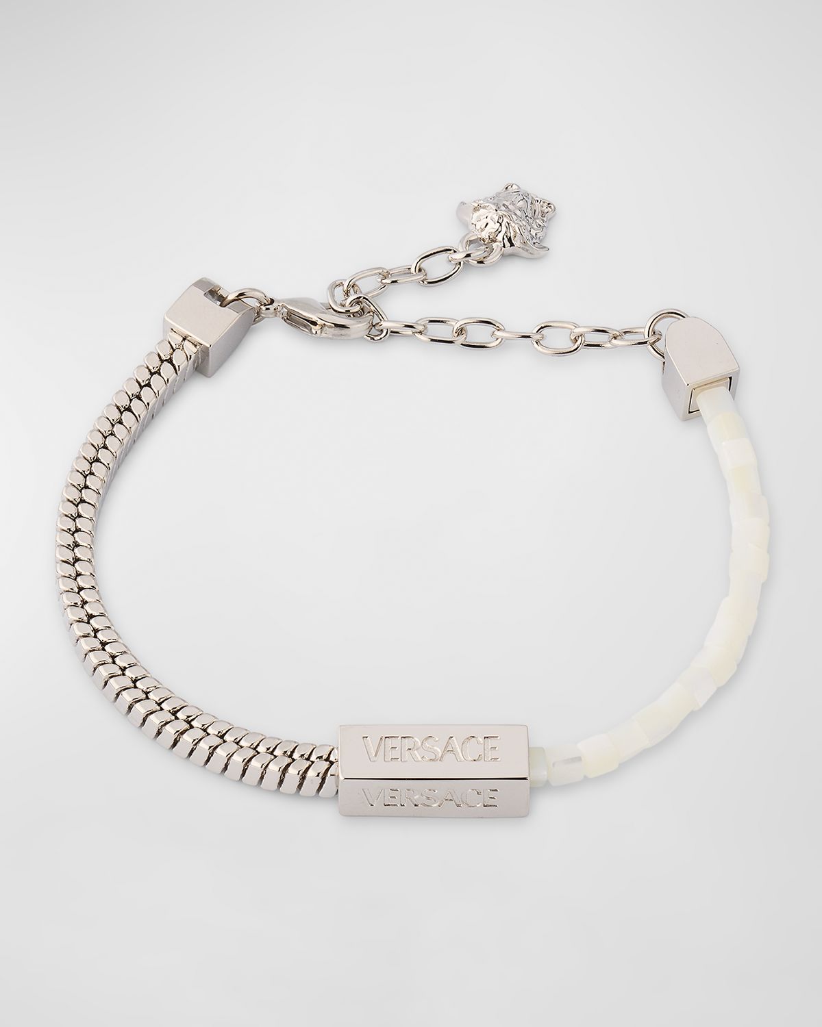 Versace Silvertone Chain and Mother-of-Pearl Bead Bracelet
