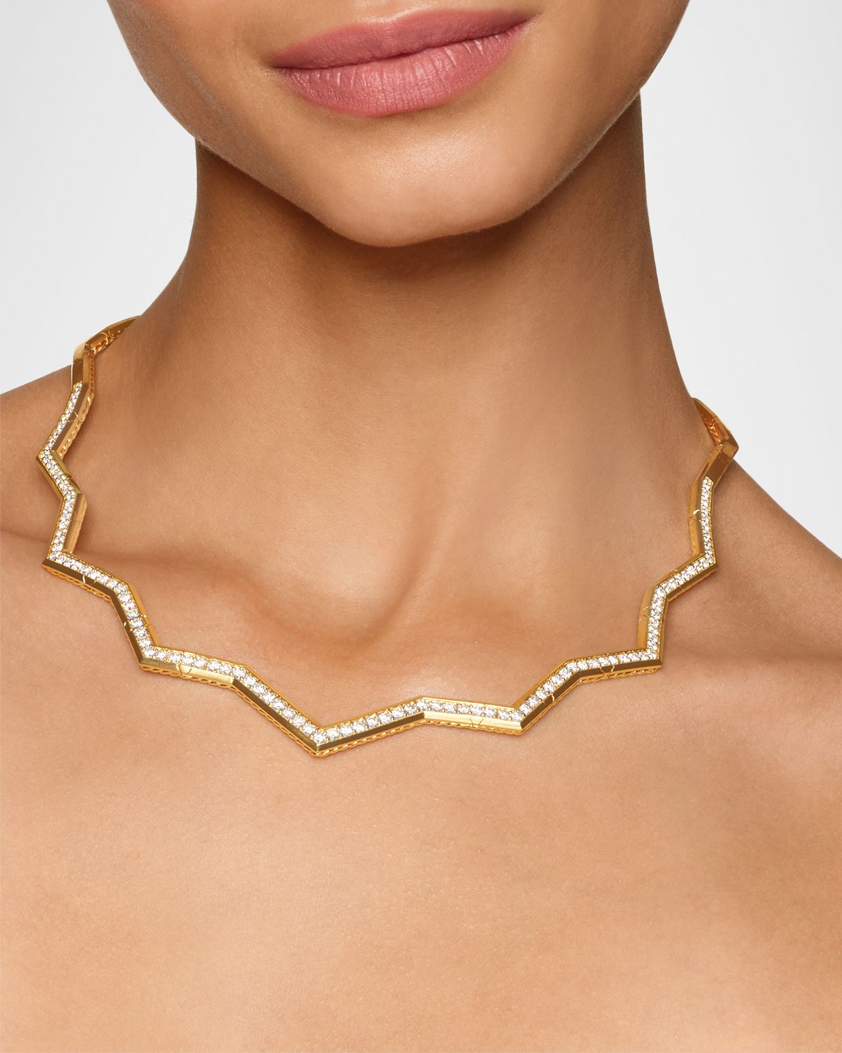 David Yurman Zig Zag Stax Necklace with Diamonds in 18K Gold, 5mm