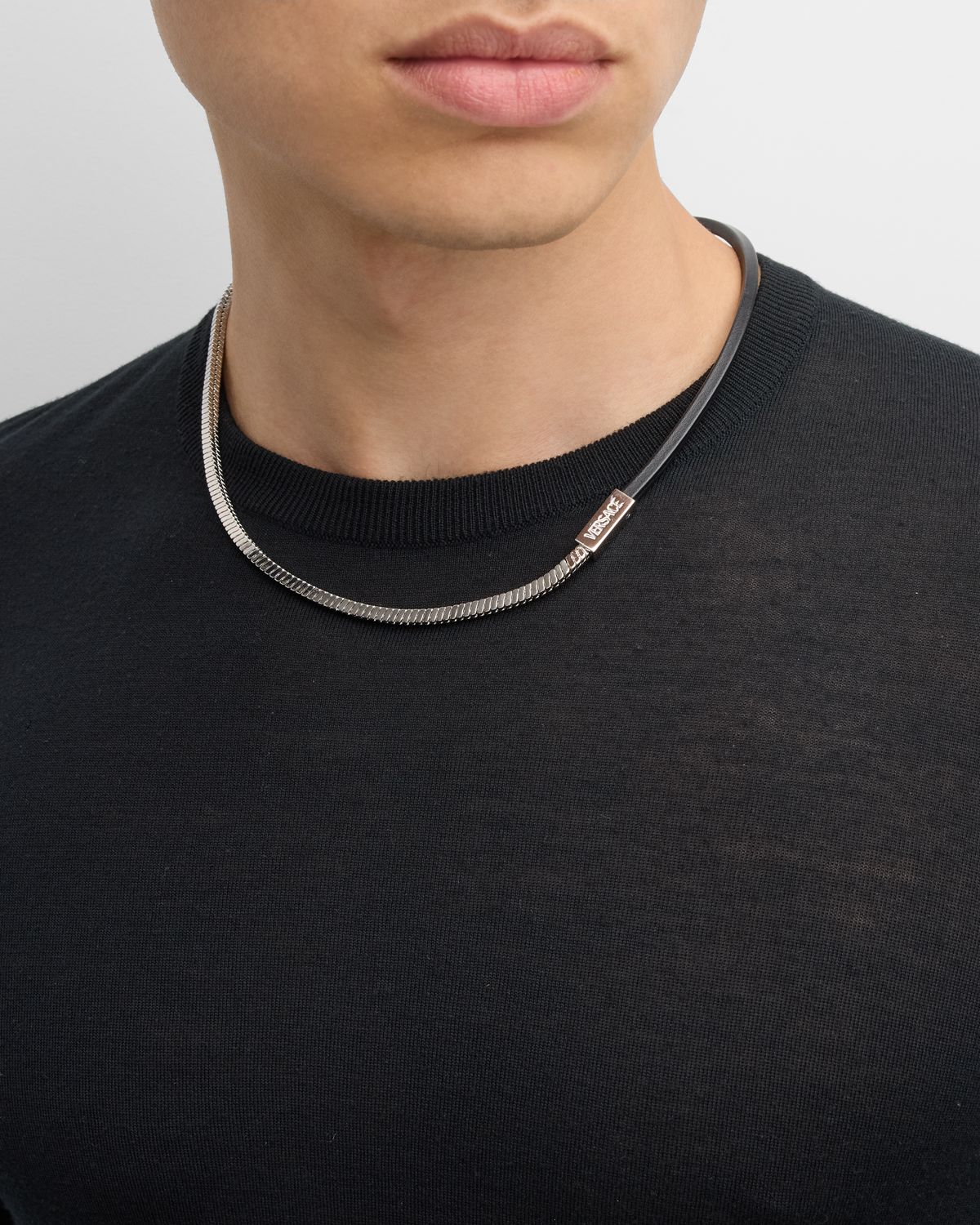 Versace Men 's Metal and Leather Chain Necklace