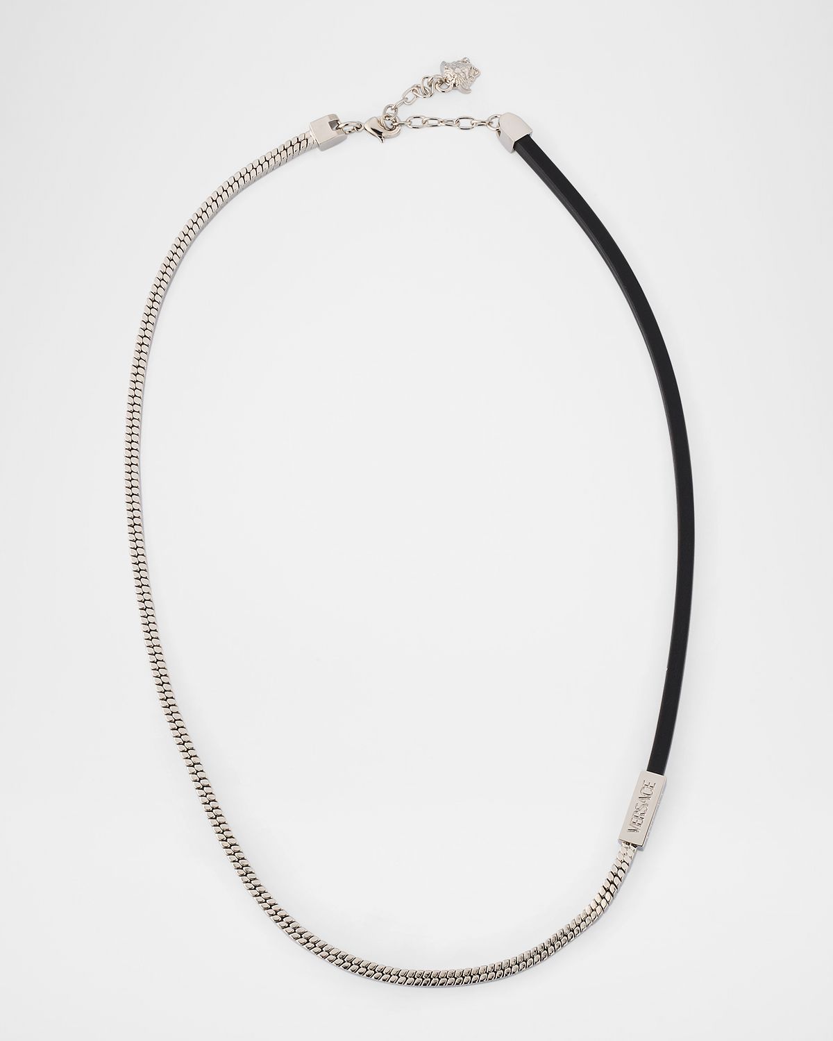 Versace Men 's Metal and Leather Chain Necklace