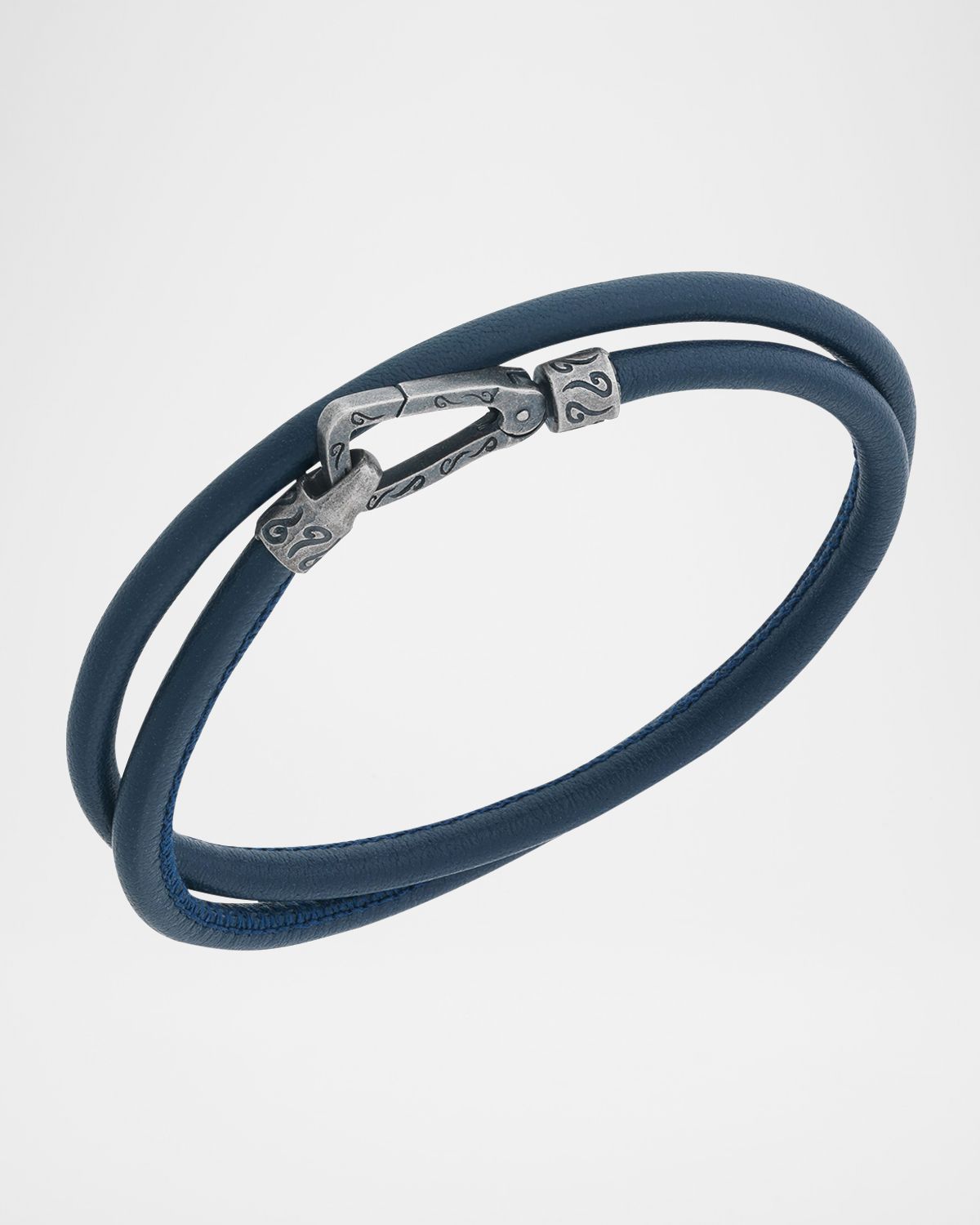 Marco Dal Maso Men 's Lash Double Wrap Smooth Leather Bracelet, Silver