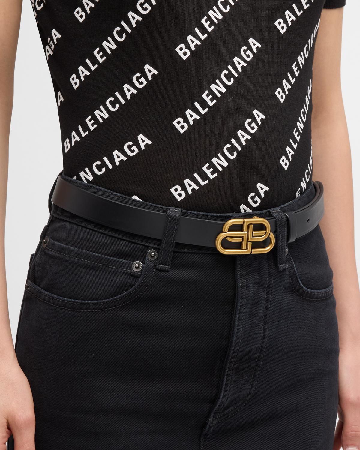 Balenciaga Silver-Tone BB Thin Leather Belt | Image 1 Balenciaga Silver-Tone BB Thin Leather Belt | Image 1