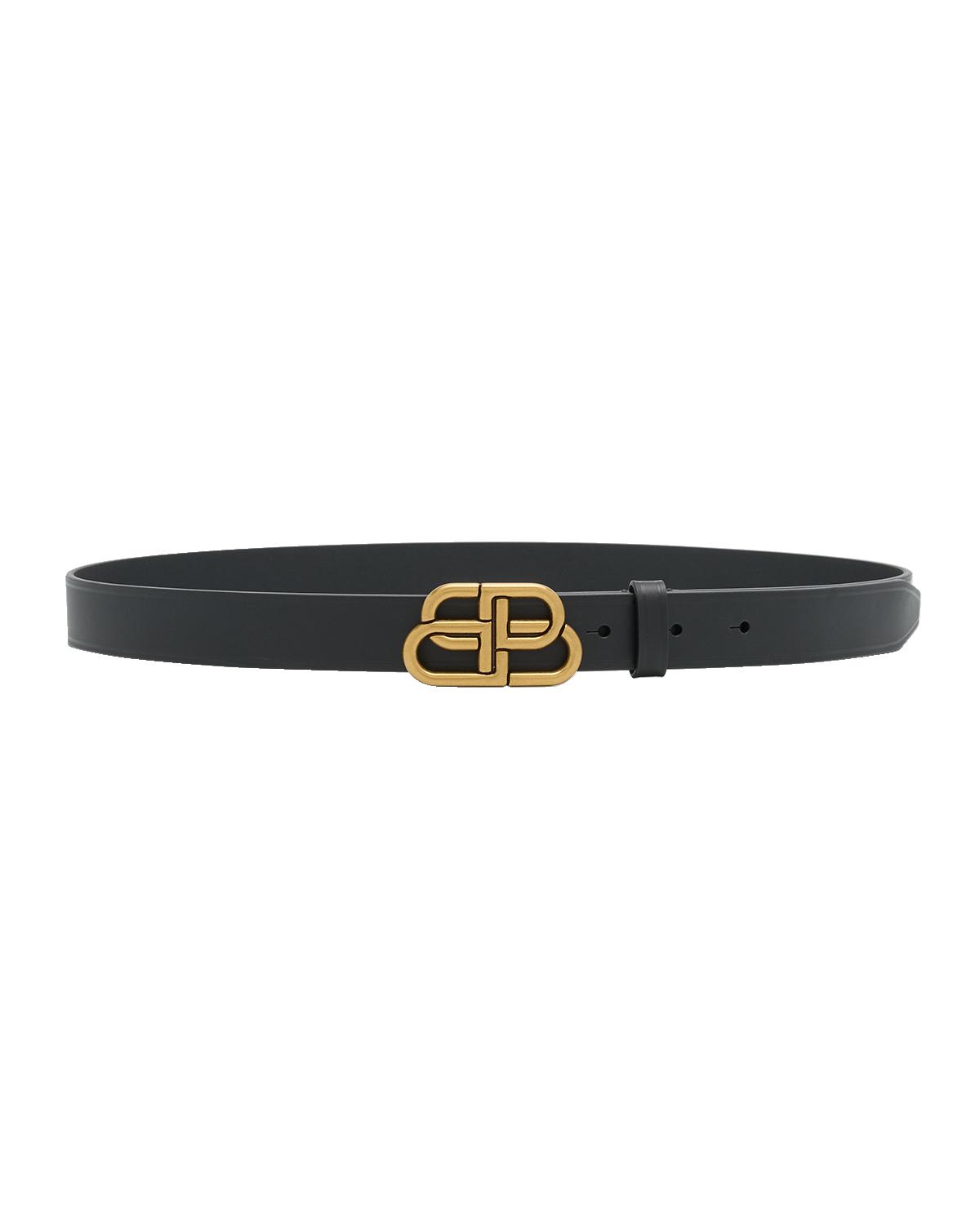 Balenciaga Silver-Tone BB Thin Leather Belt | Thumbnail 2