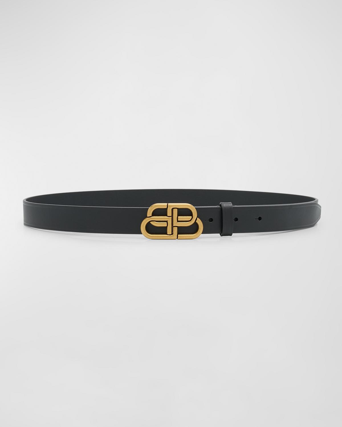 Balenciaga Silver-Tone BB Thin Leather Belt | Thumbnail 3