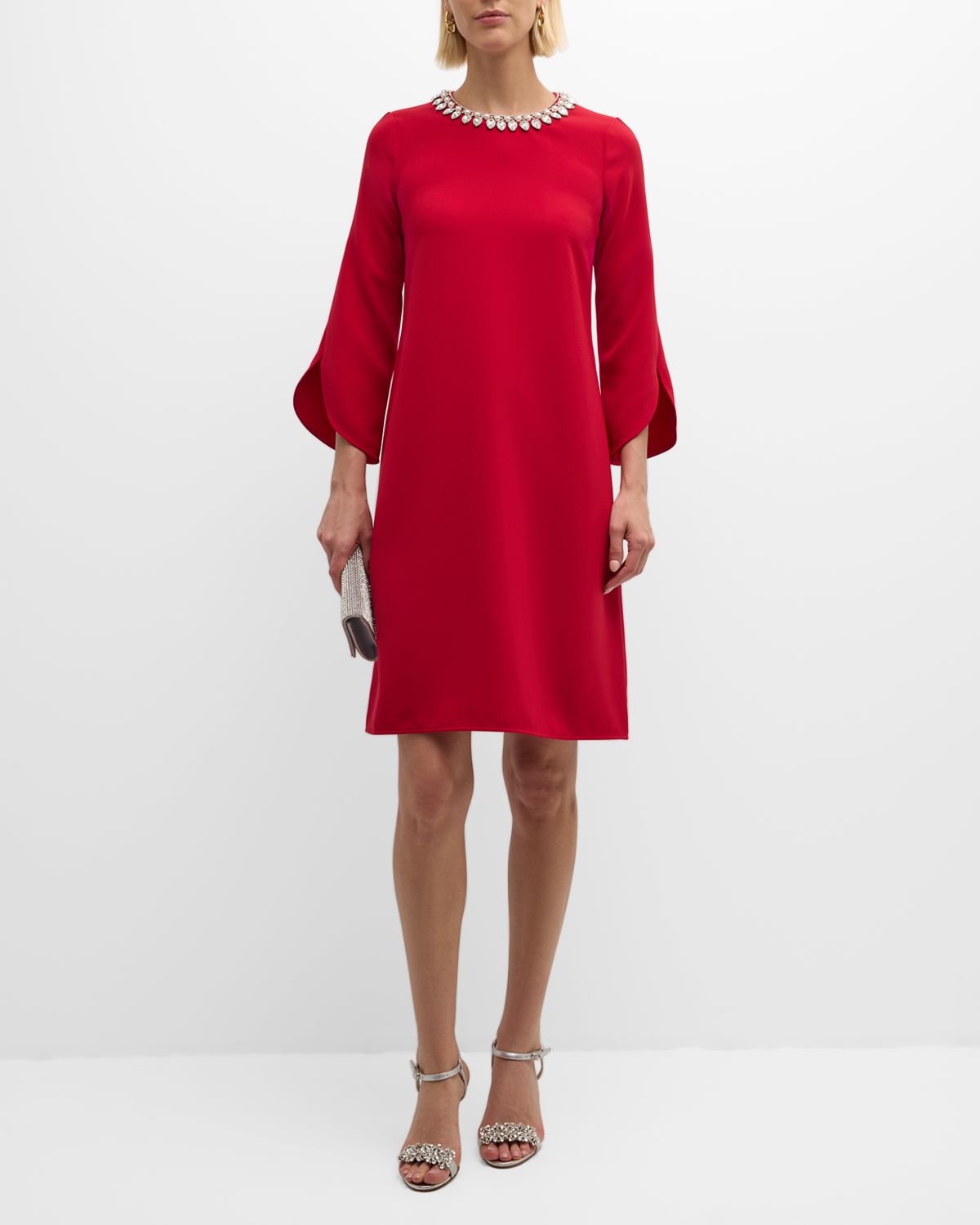 Rickie Freeman for Teri Jon Crystal-Embellished Crepe Midi Shift Dress