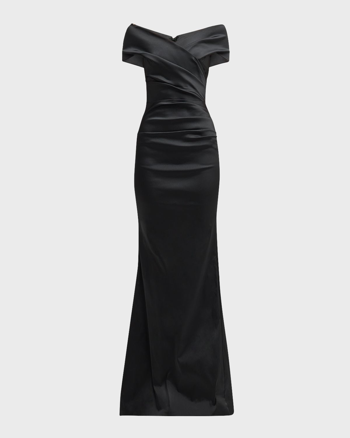 Rickie Freeman for Teri Jon Pleated Off-Shoulder Satin Column Gown | Thumbnail 8