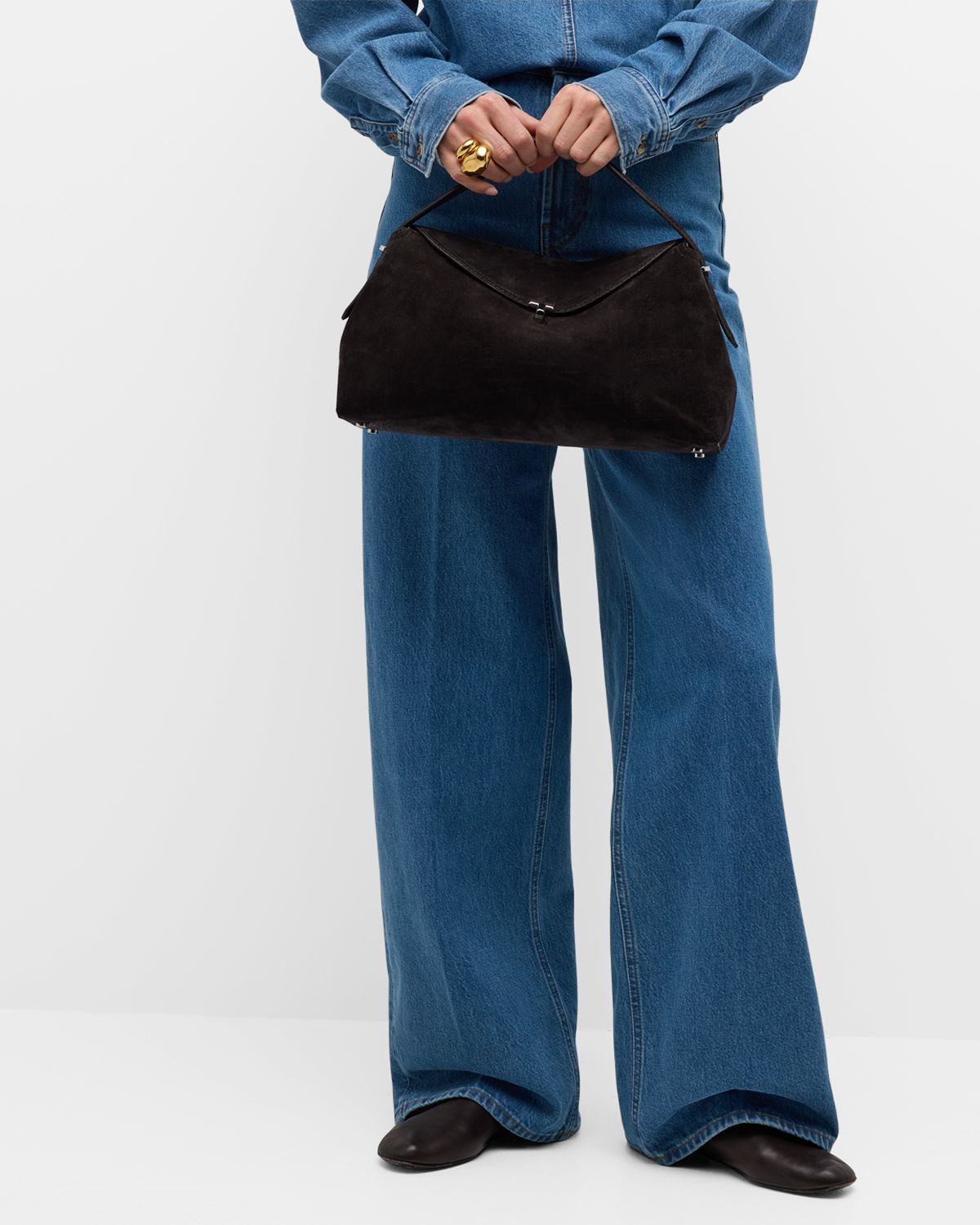 Toteme T-Lock Suede Top-Handle Bag