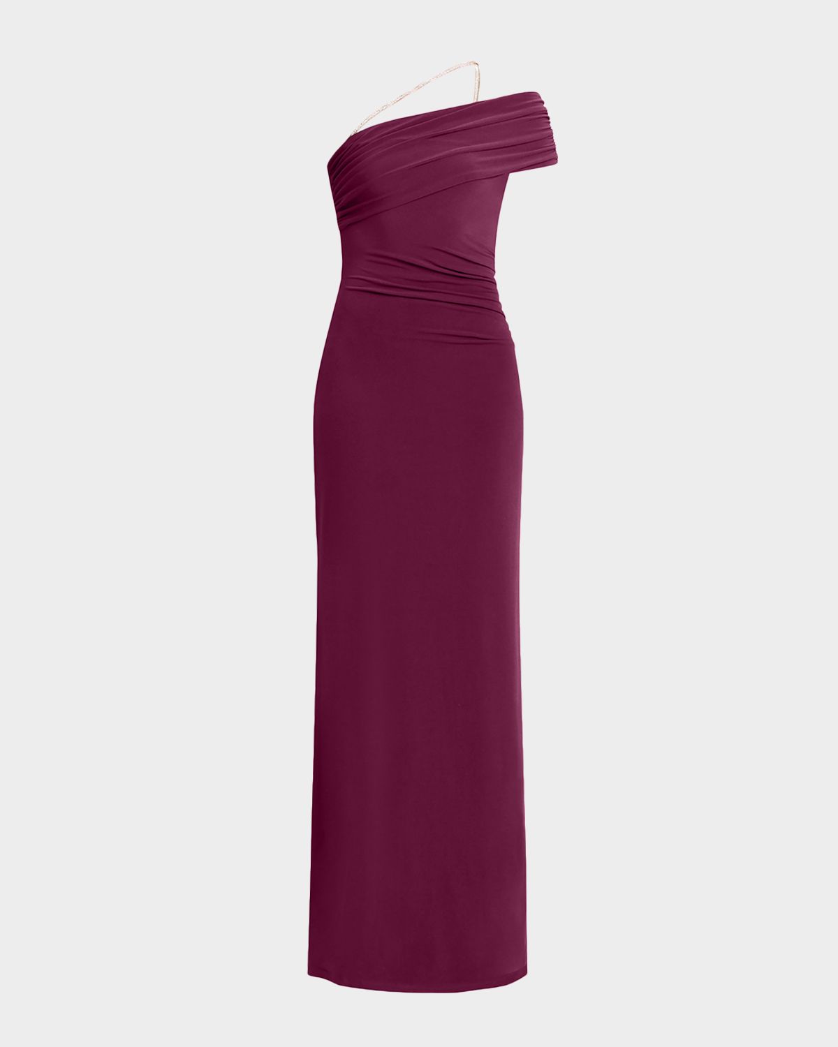 Herve Leger Crystal Strap Ruched One-Shoulder Gown