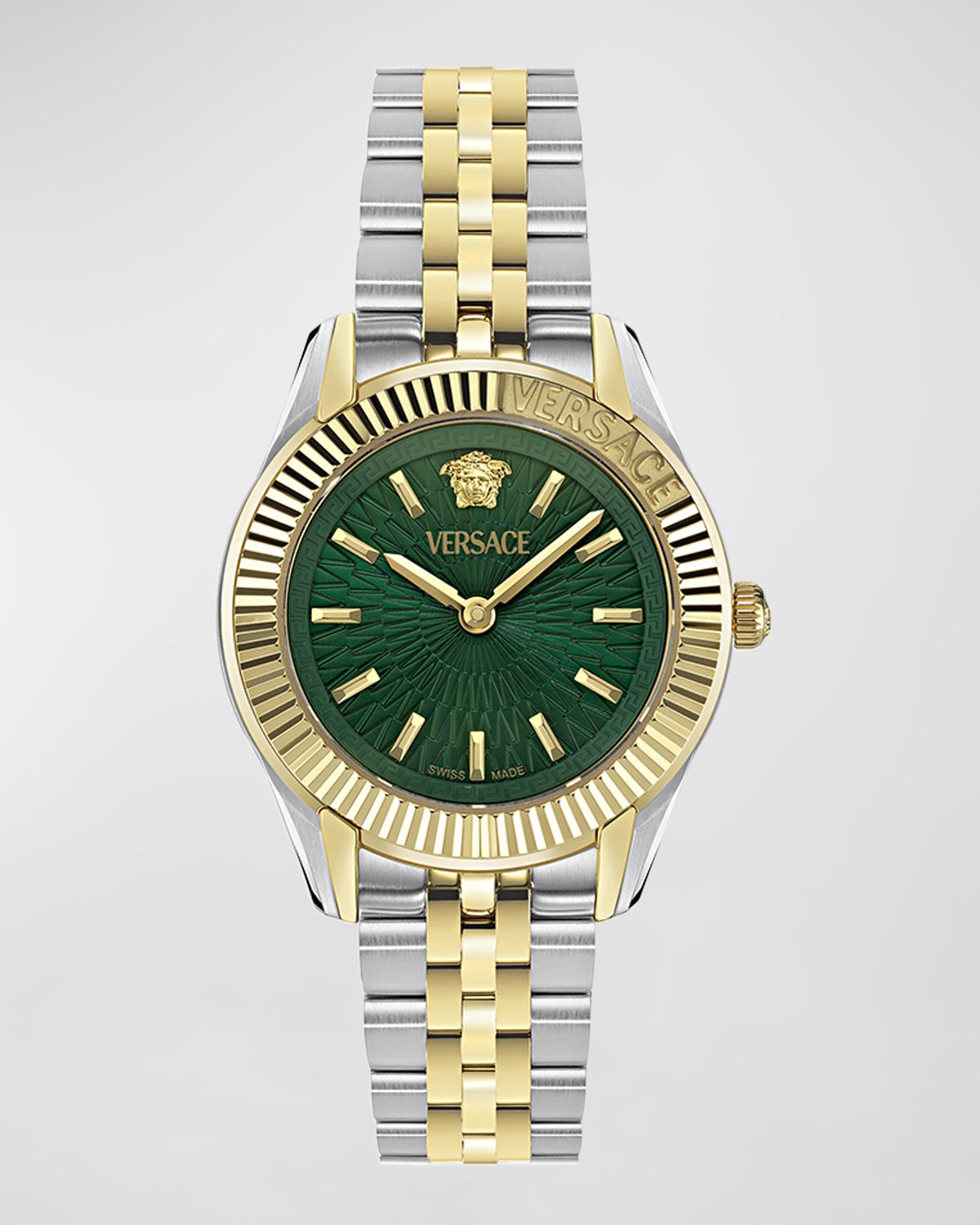 Versace 30mm Greca Time Watch with Bracelet Strap, Two Tone/Green | Thumbnail 6