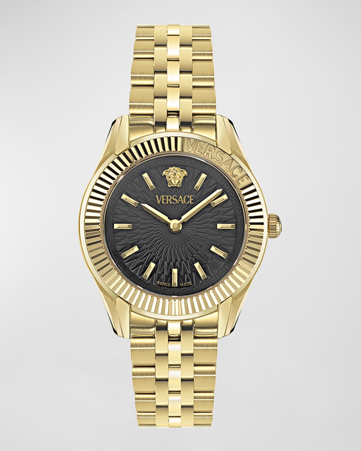 Versace 30mm Greca Time Watch with Bracelet Strap, Gold/Black | Thumbnail 6 Versace 30mm Greca Time Watch with Bracelet Strap, Gold/Black | Thumbnail 6