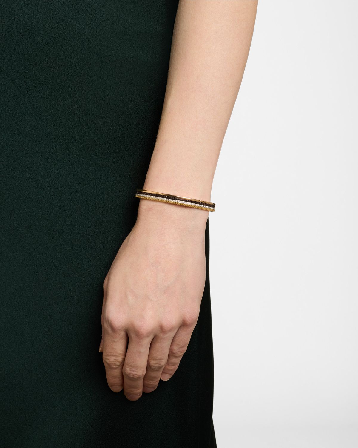 Boucheron Quatre Classique 18K Tricolor Gold Bracelet with Brown PVD and White Diamonds